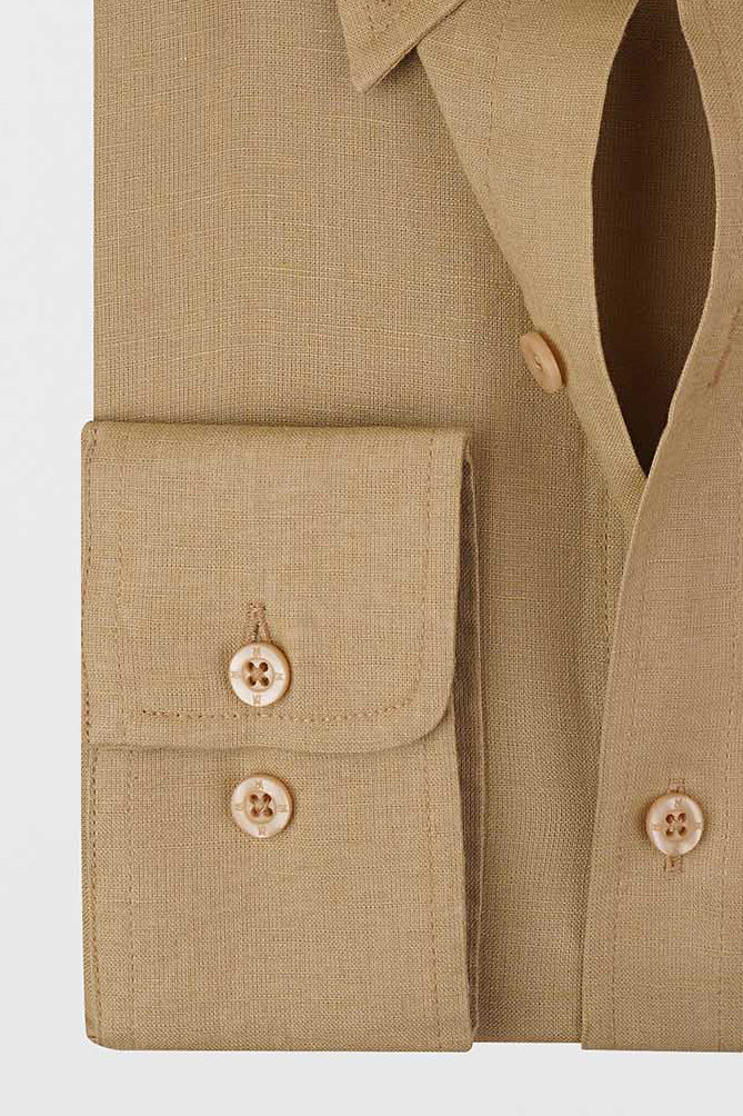 Linen Cotton Button-Down Shirt w/Pocket