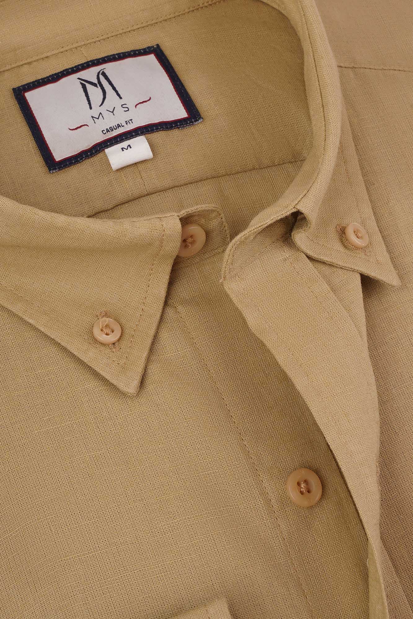 Linen Cotton Button-Down Shirt w/Pocket