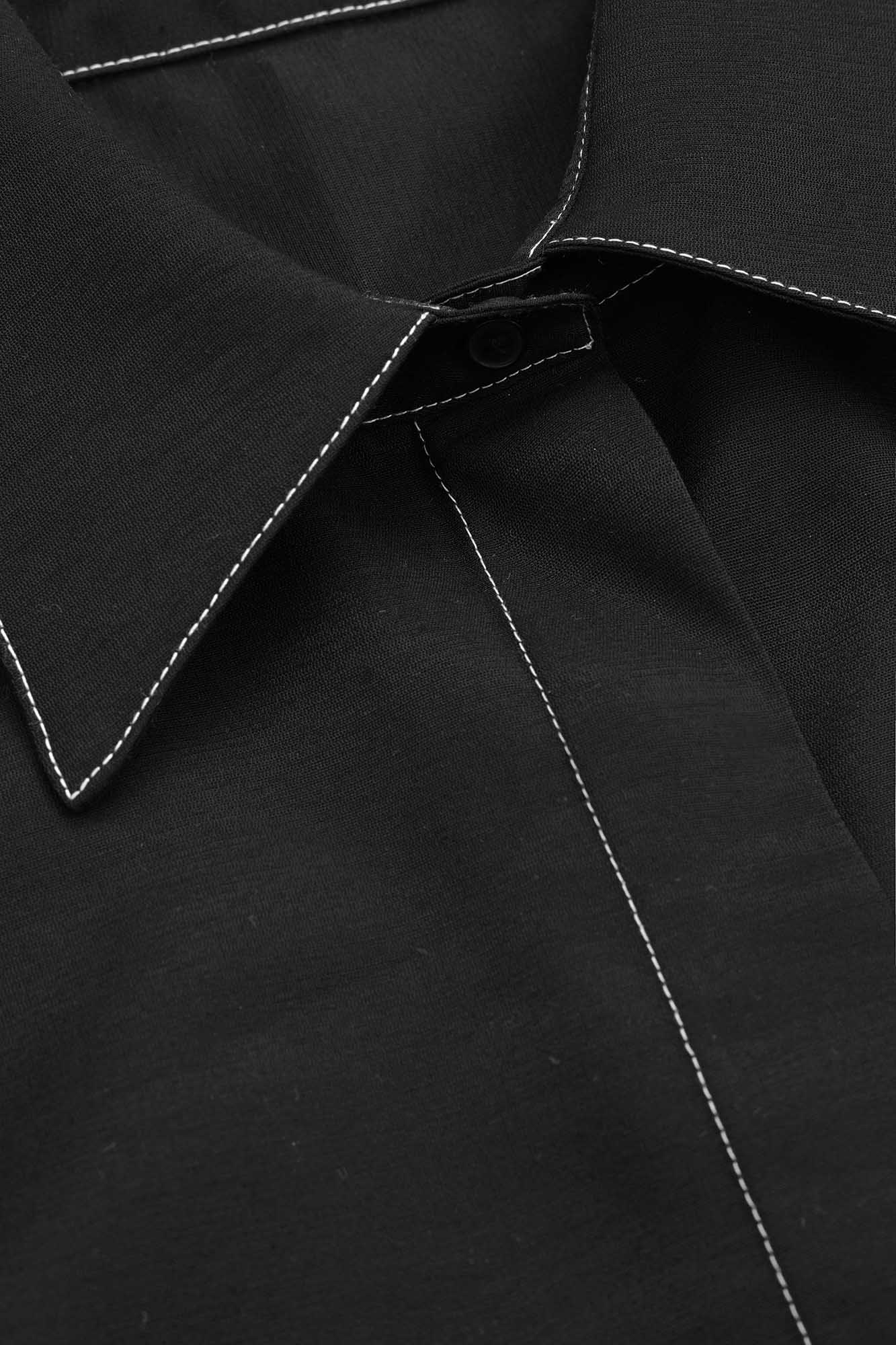 Black Viscose Contrast Shirt with Flap Pockets