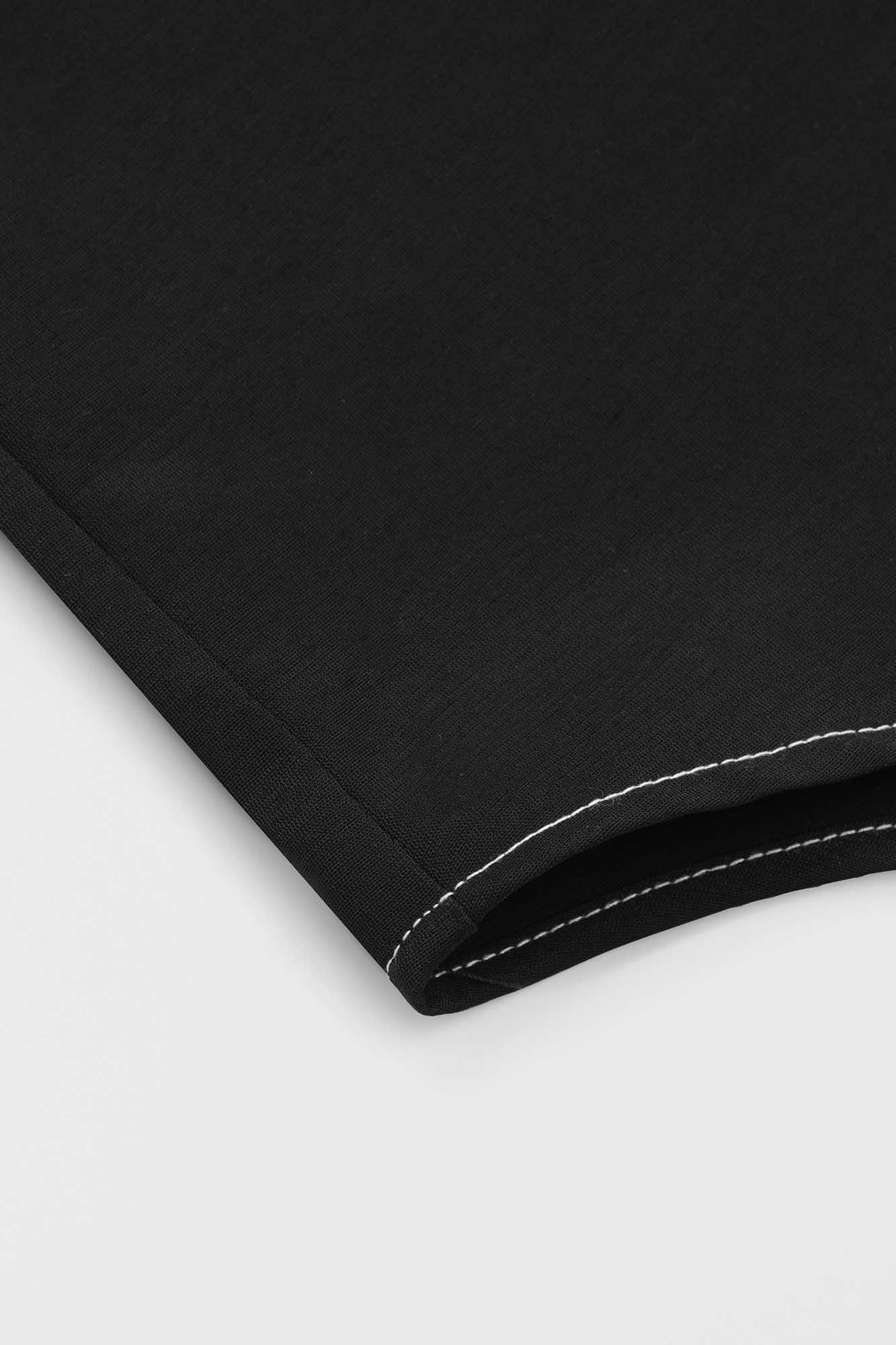 Black Viscose Contrast Shirt with Flap Pockets