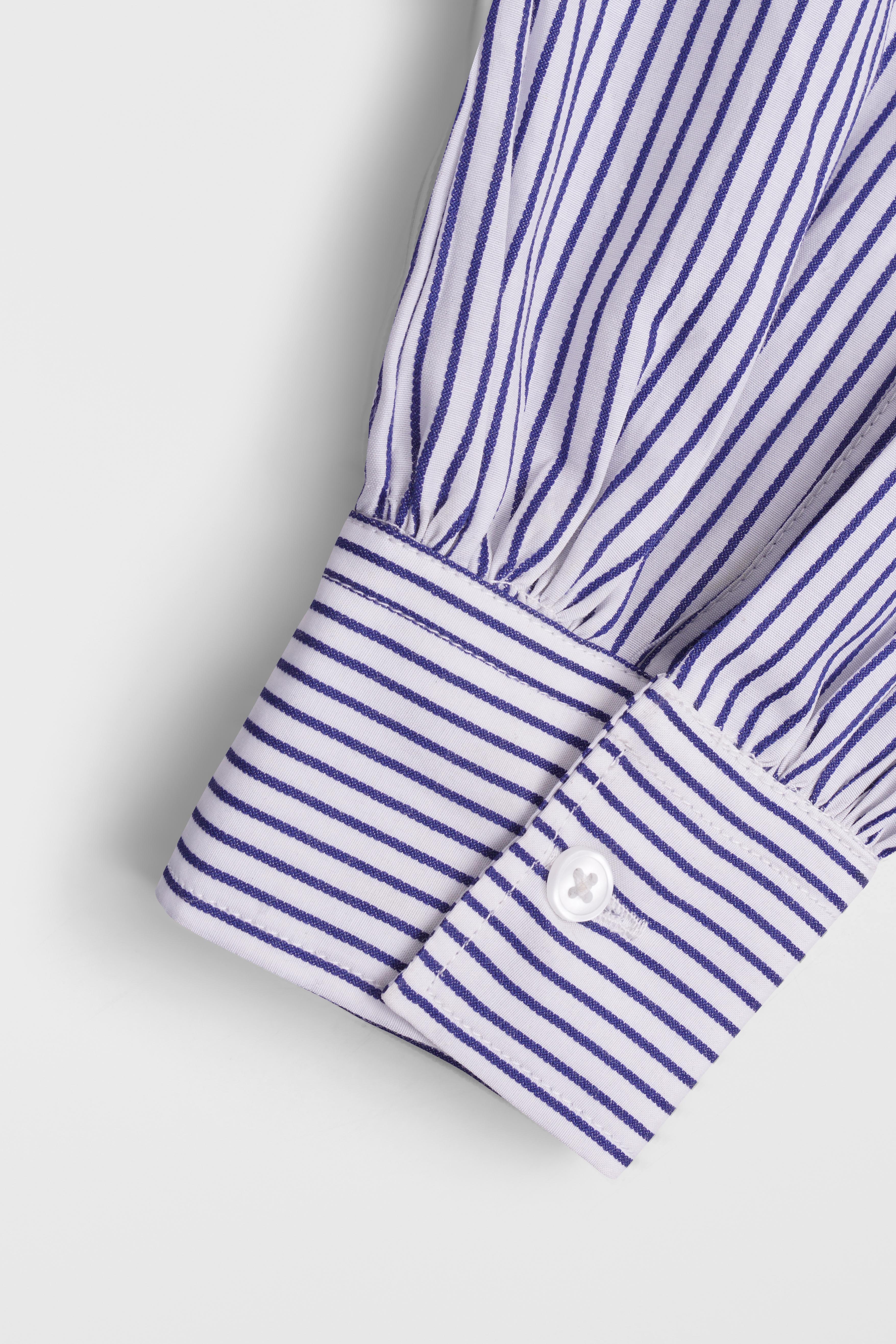 Blue Striped Sleeve Patch Shirt