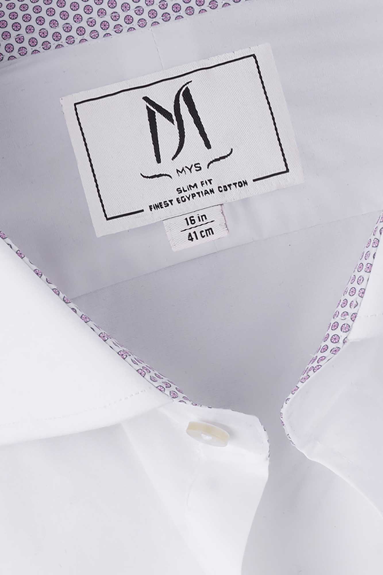 White Contrast Pink Stretch Shirt - Slim Fit