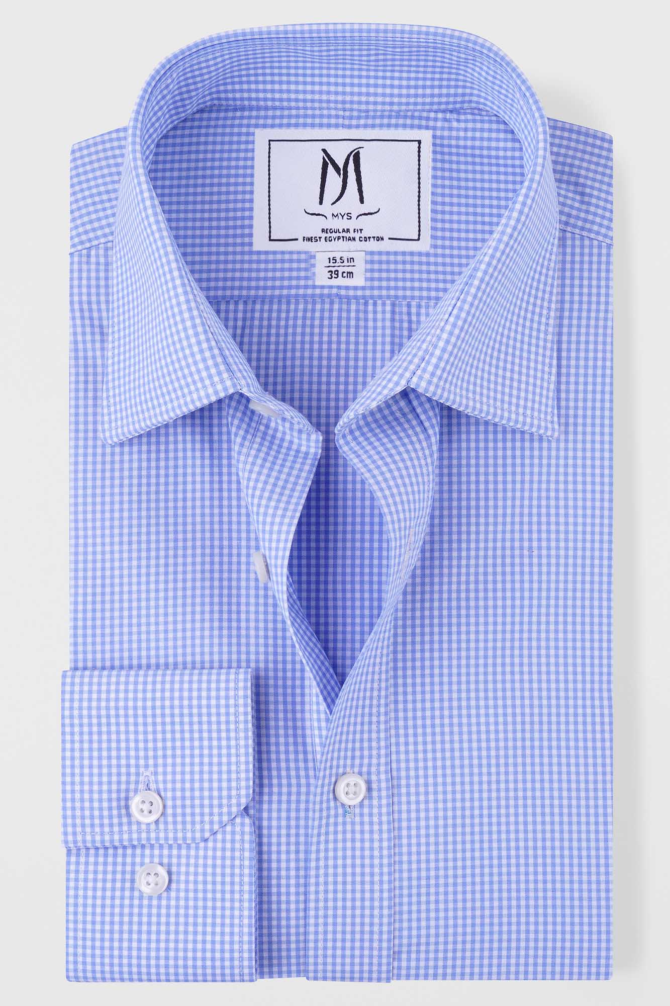 Sky Blue Checkered Poplin Shirt - Regular Fit