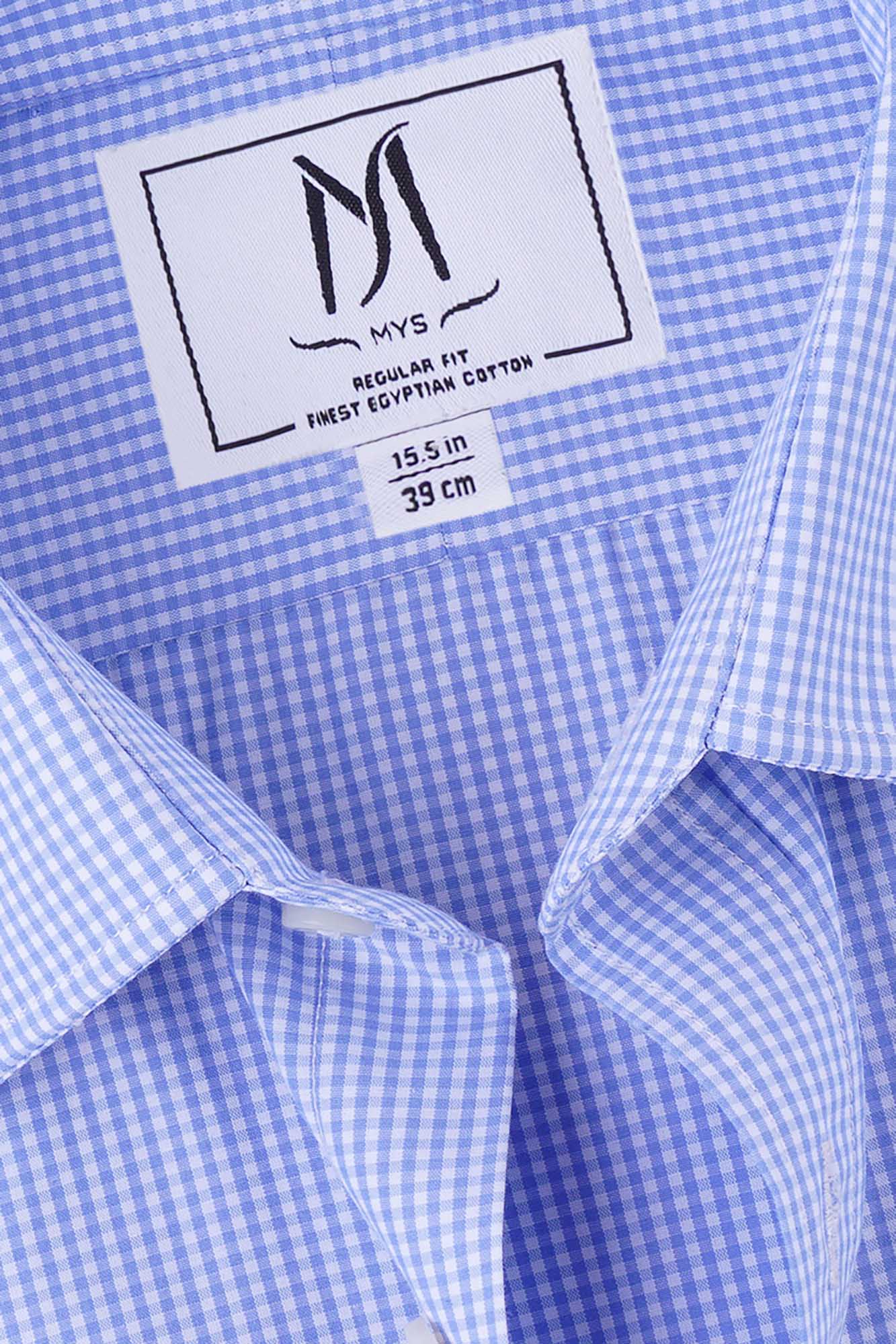 Sky Blue Checkered Poplin Shirt - Regular Fit