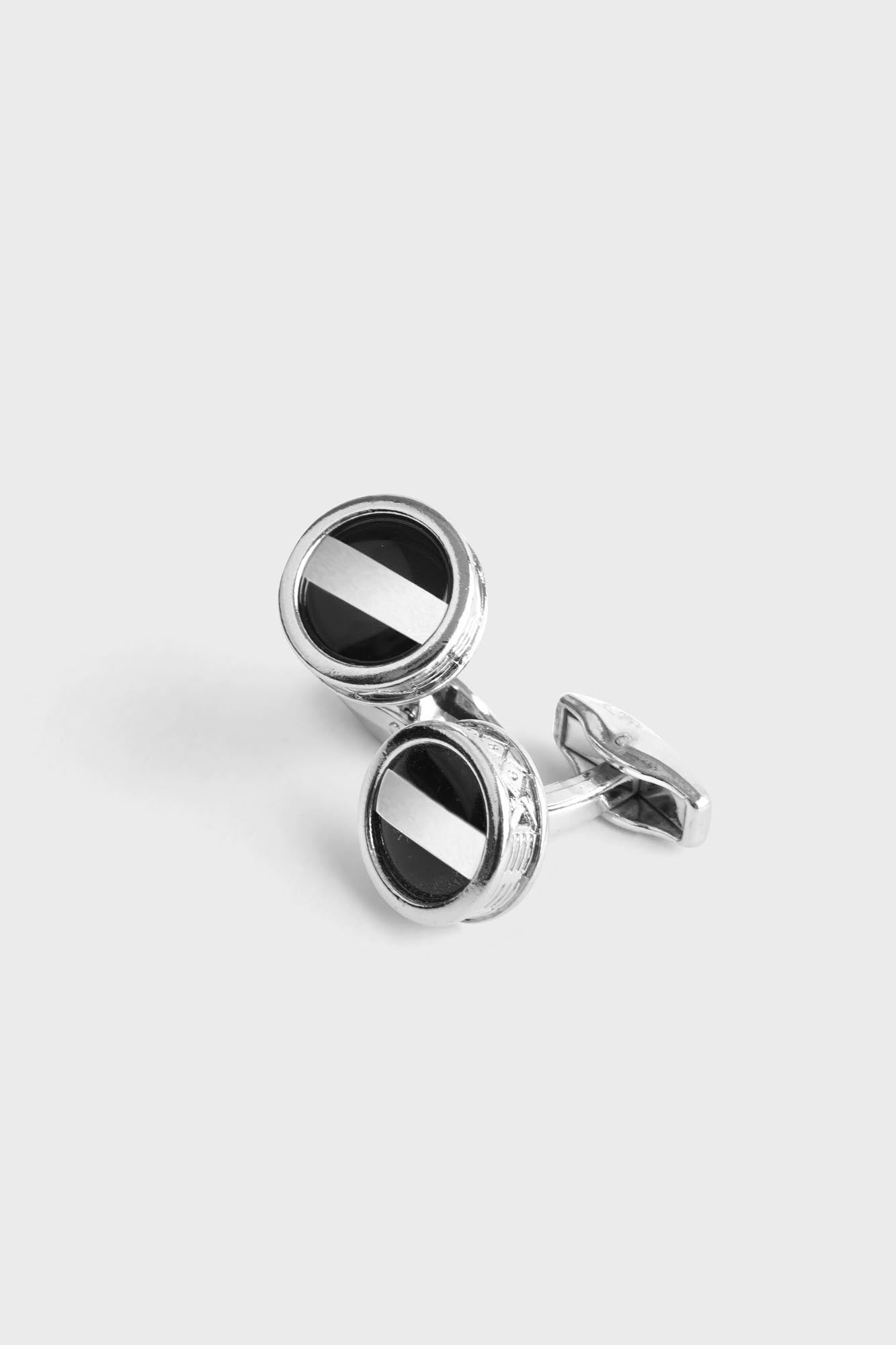 Black Onyx Ribbed Round Cufflinks