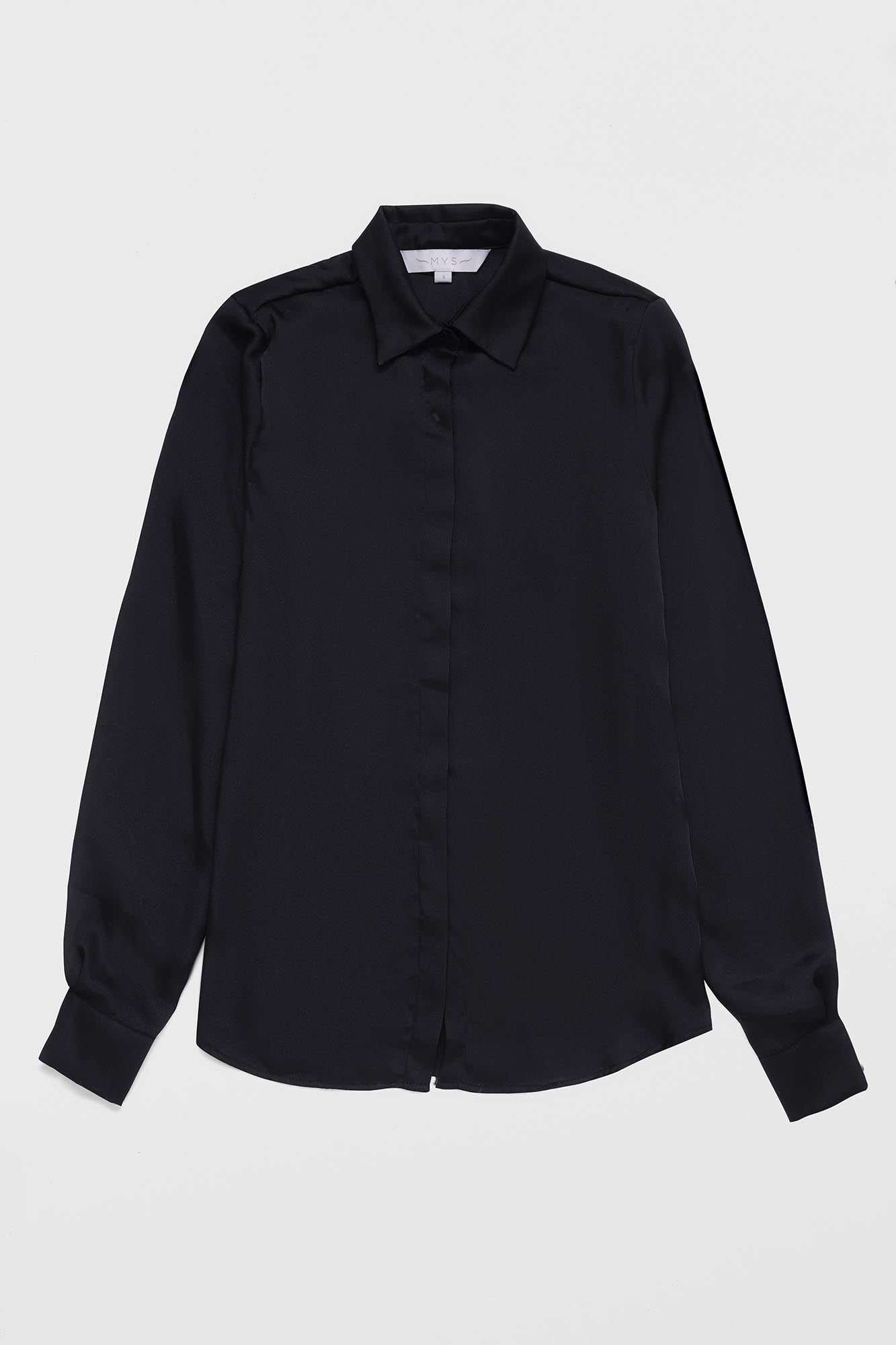 Black Twill Hidden Placket Shirt