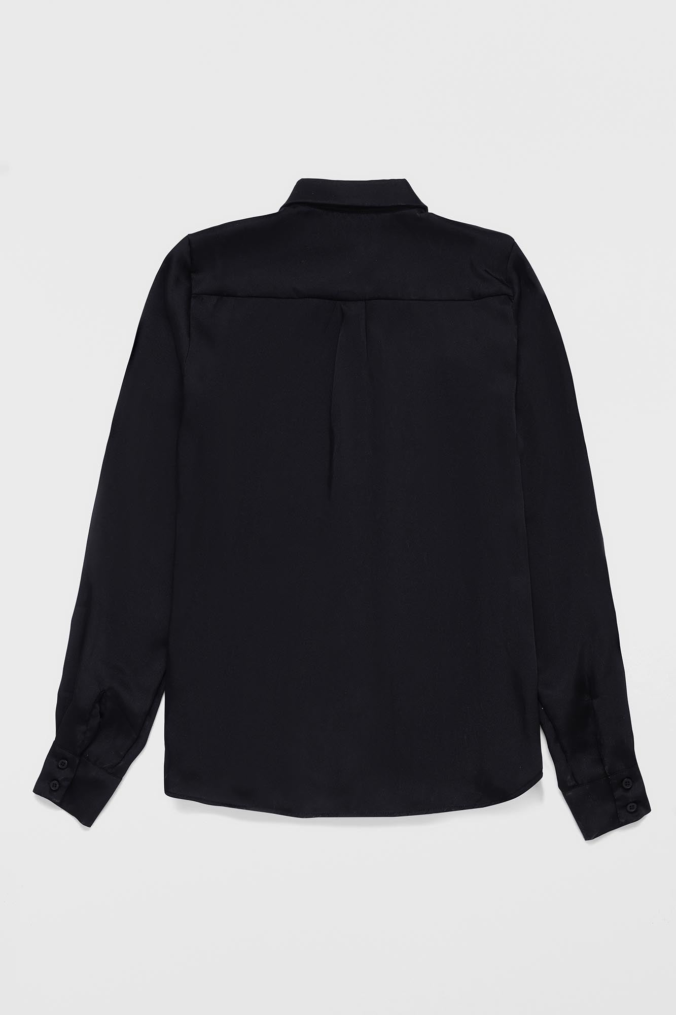 Black Twill Hidden Placket Shirt