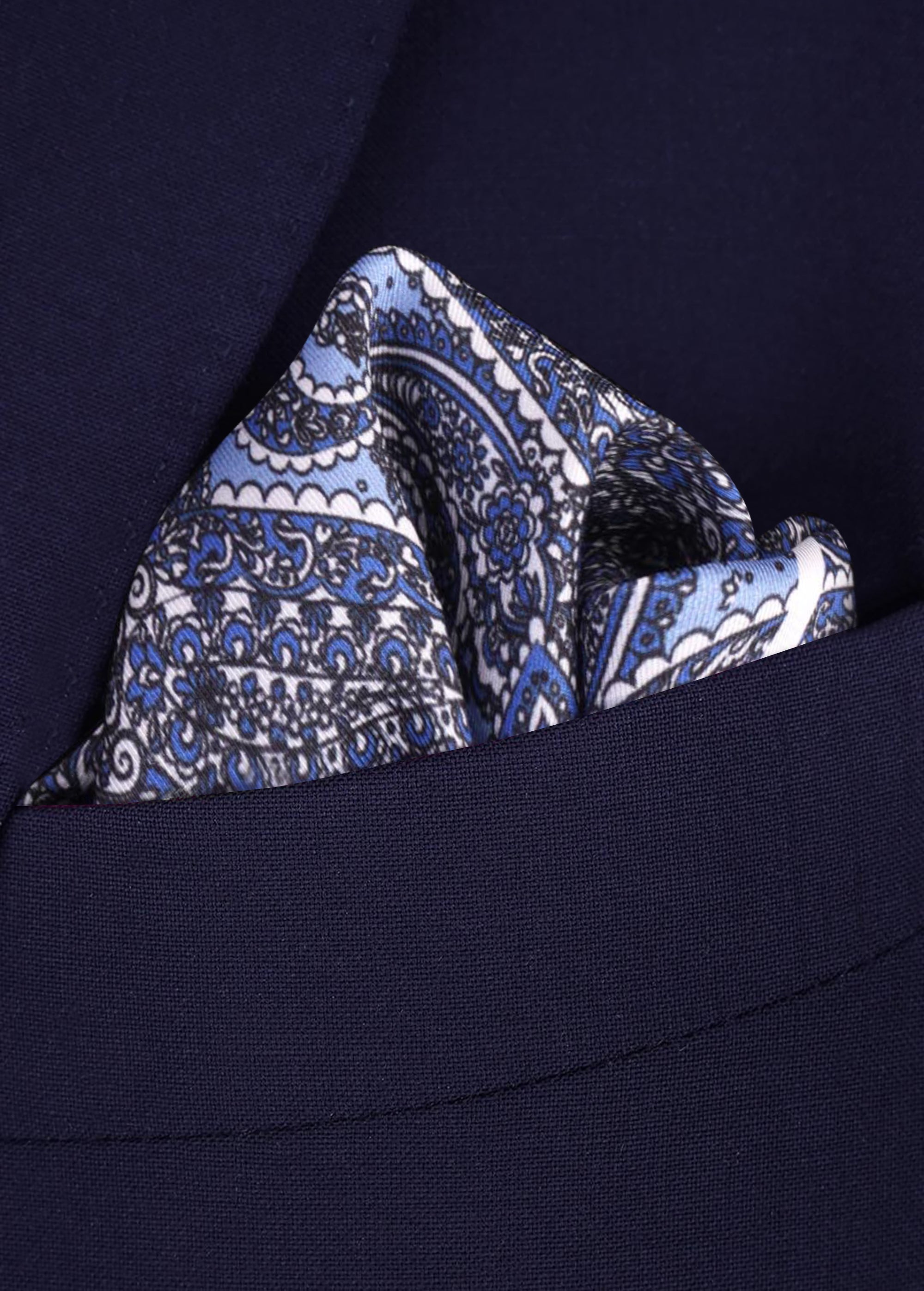 Sky Blue Baroque Paisley Pocket Square