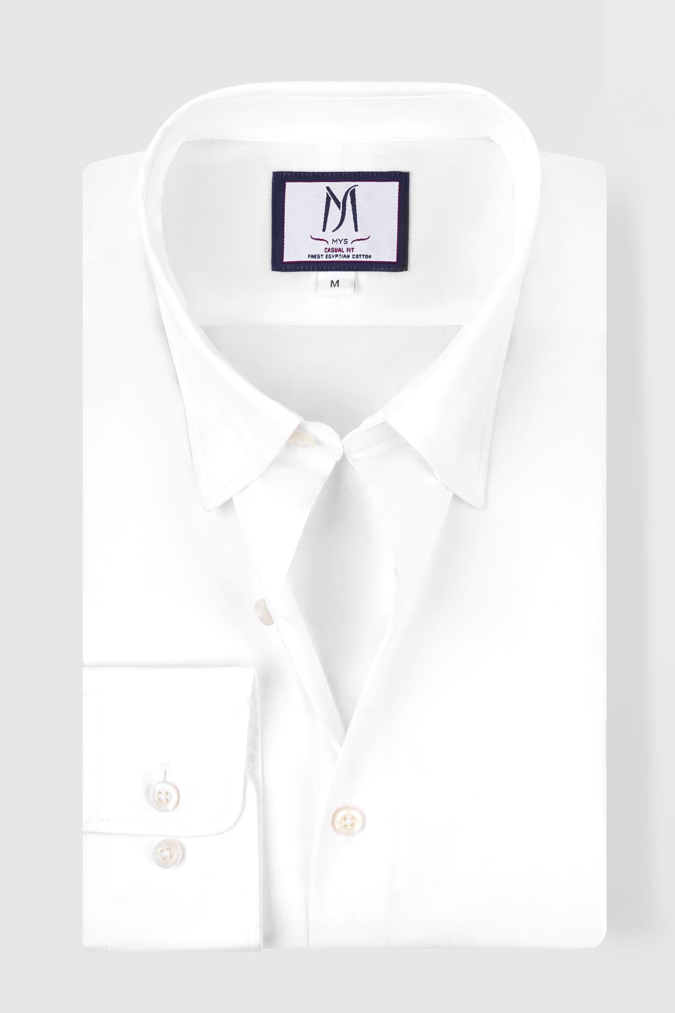 White Poplin Stretch Hidden Button-Down Shirt