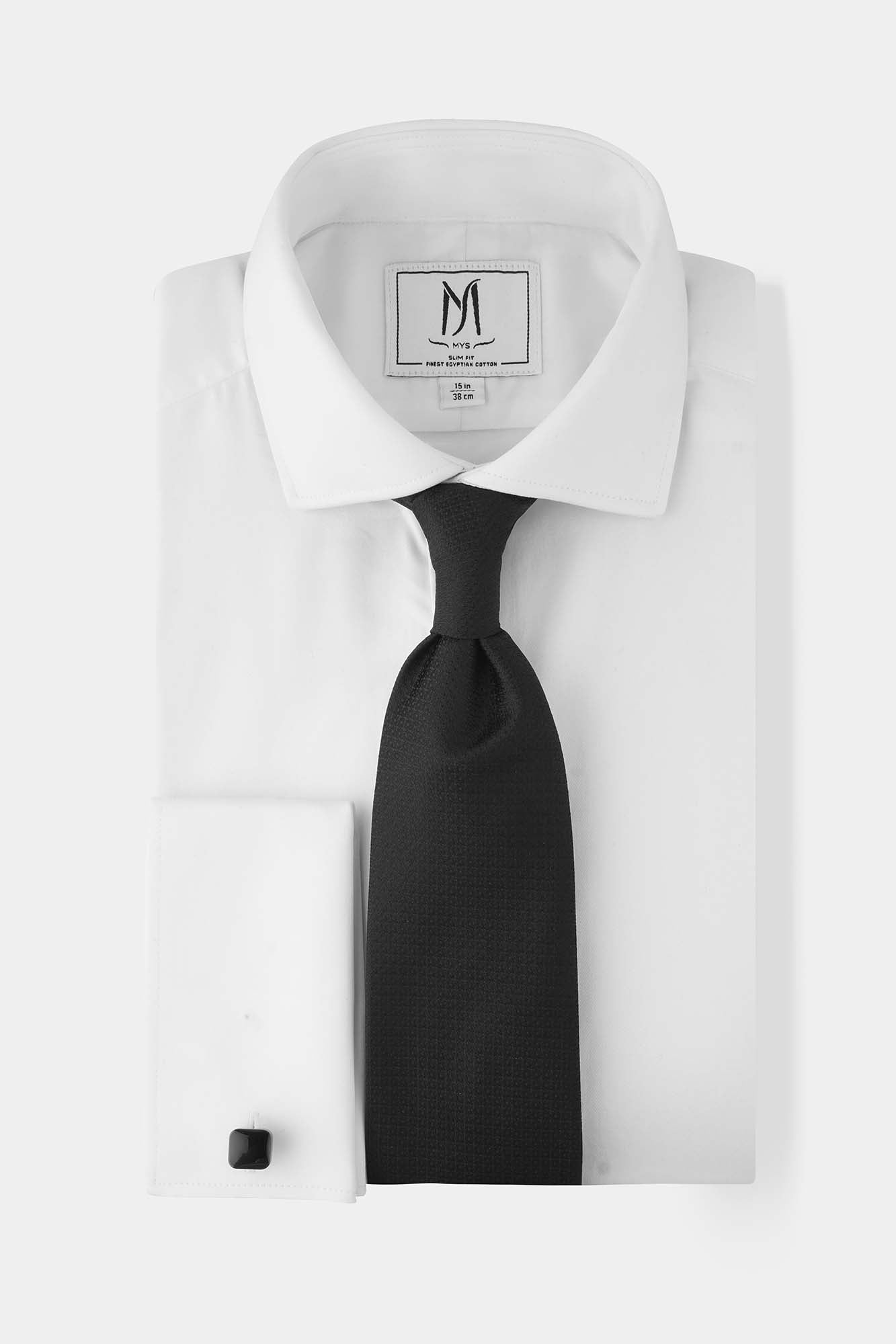 White Twill Double Cuff Shirt - Slim Fit