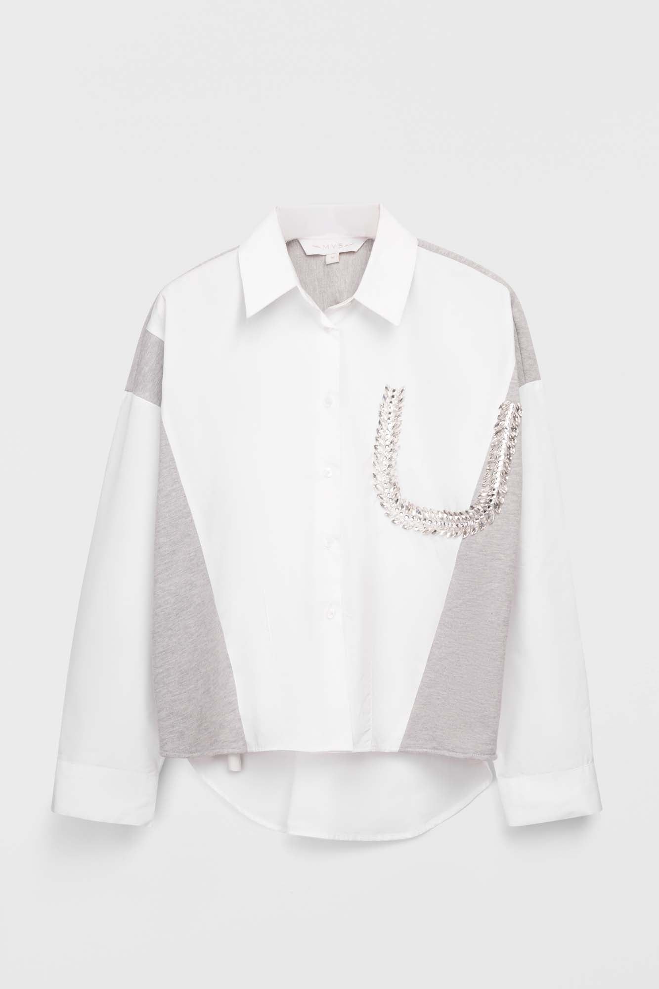 White Patchwork Knit Shirt