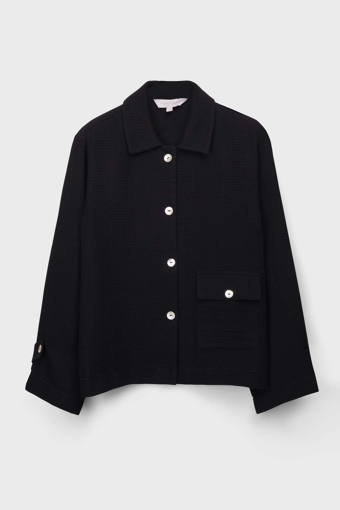 Black Waffle Cropped Shirt