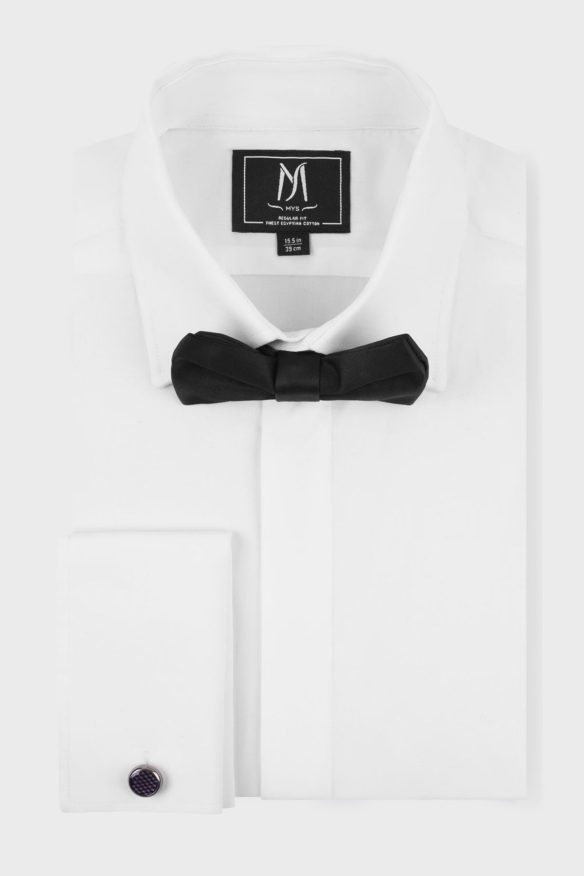 White Hidden Placket Tuxedo Stretch Poplin Shirt - Regular Fit