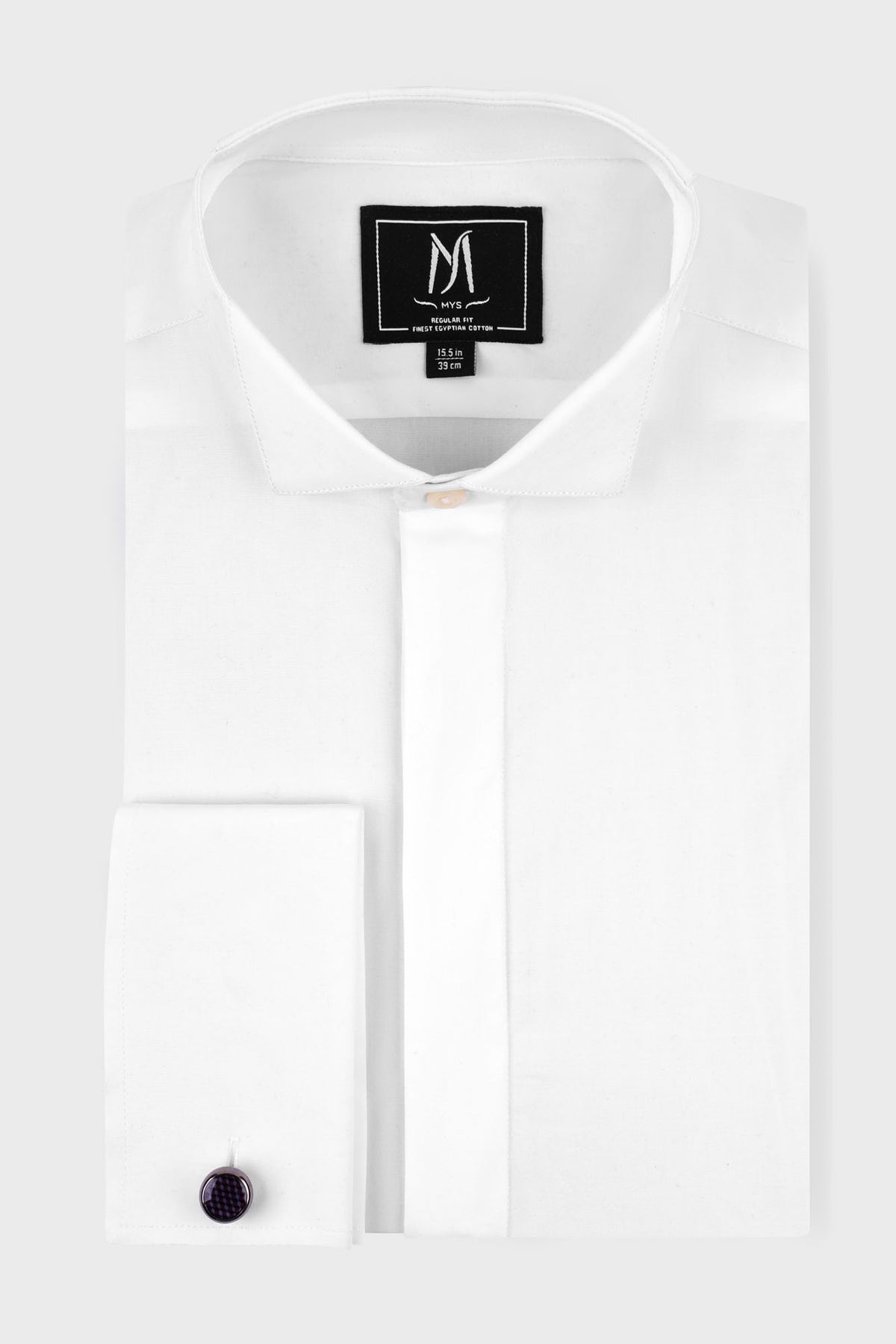 White Hidden Placket Tuxedo Stretch Poplin Shirt - Regular Fit