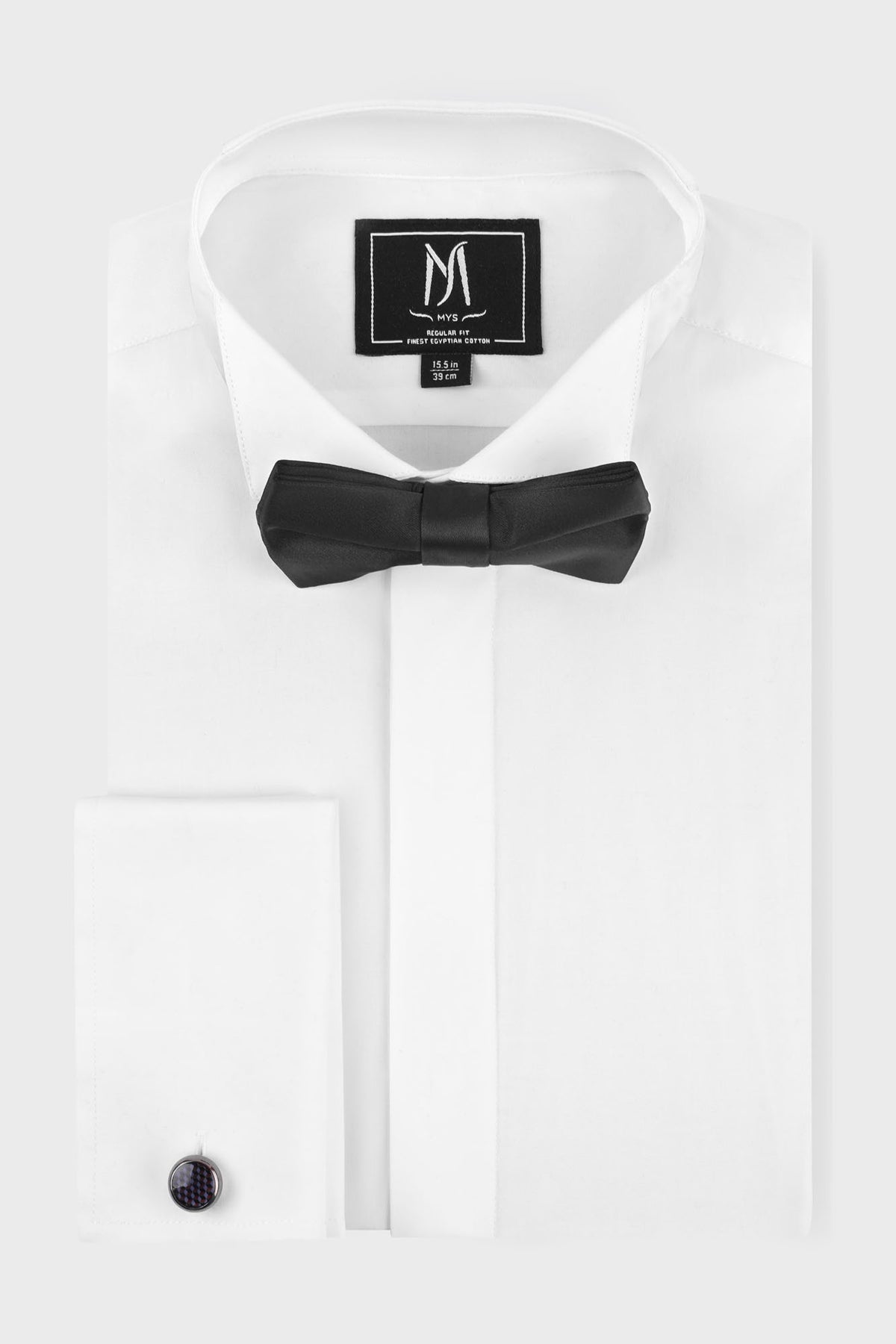 White Hidden Placket Tuxedo Stretch Poplin Shirt - Regular Fit