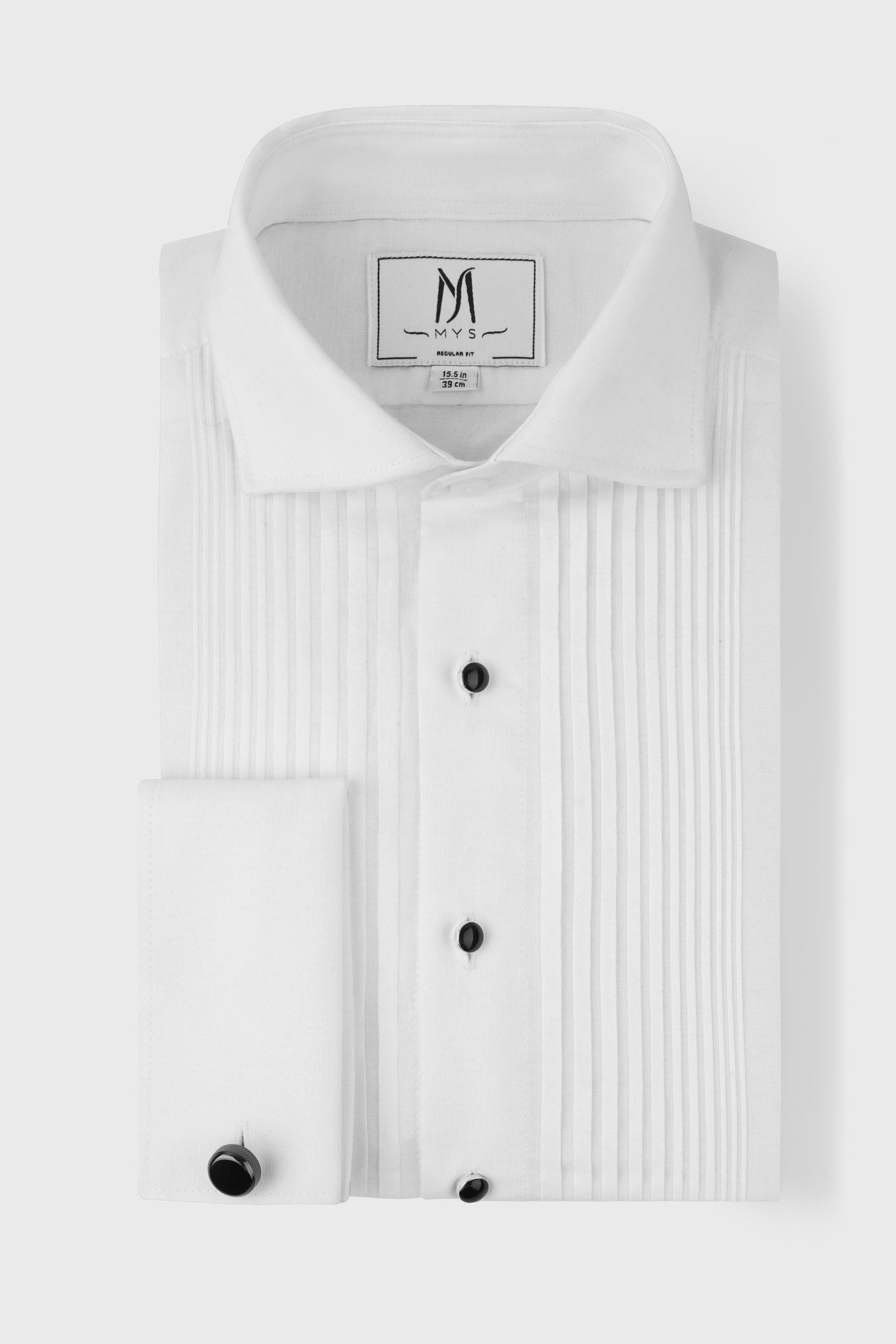 White Pleated Tuxedo Shirt - Regular Fit