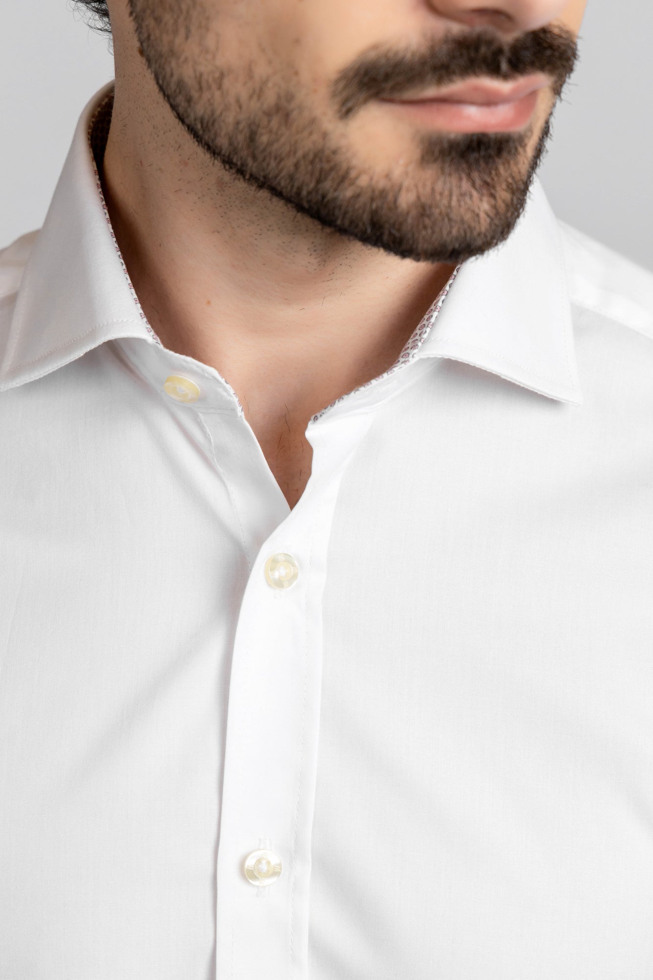 White Contrast Pink Stretch Shirt - Slim Fit