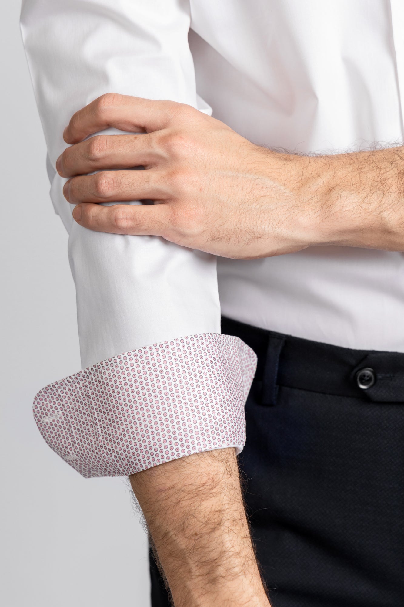 White Contrast Pink Stretch Shirt - Slim Fit