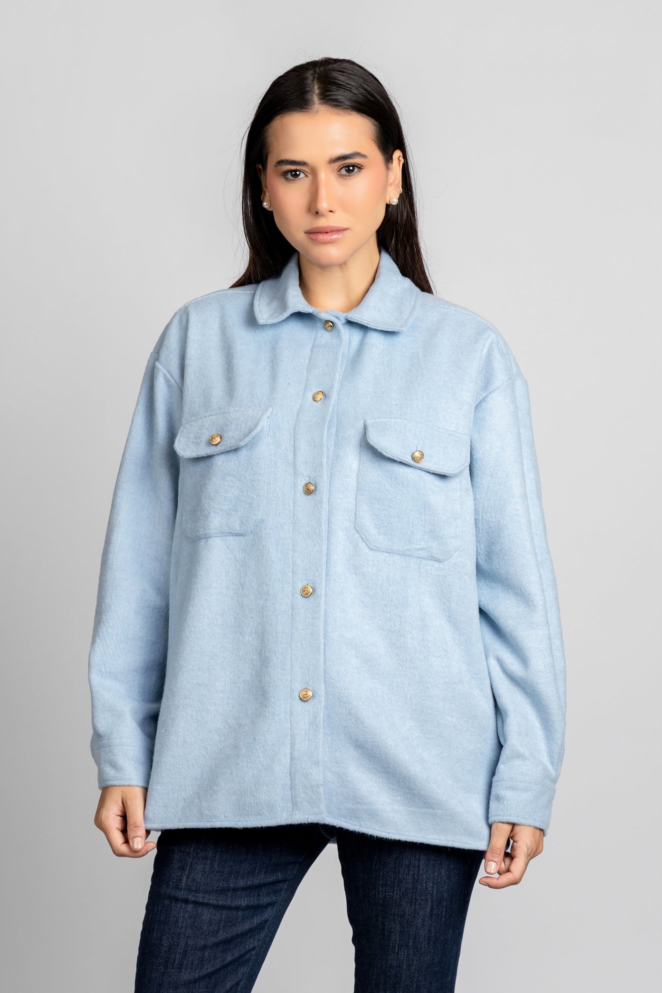 Brushed Overshirt with Flap Pockets Light Blue