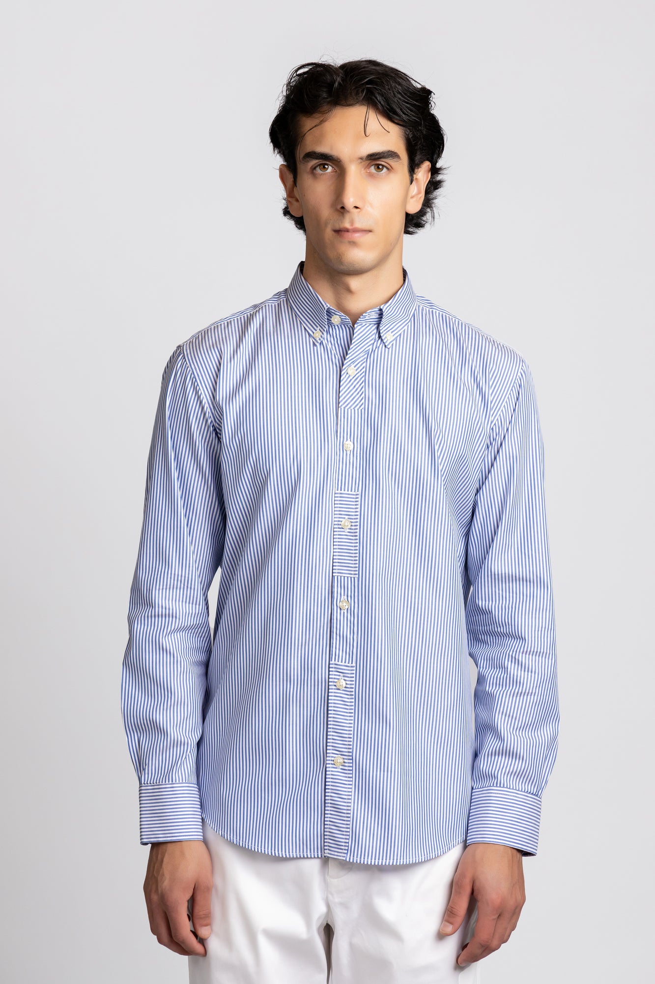 Blue Striped Patch-Work Shirt