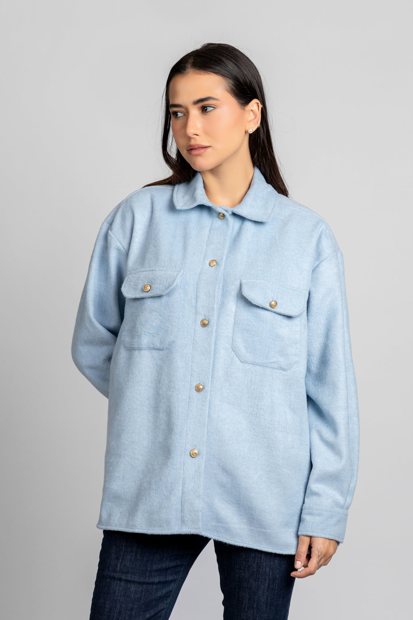 Brushed Overshirt with Flap Pockets Light Blue