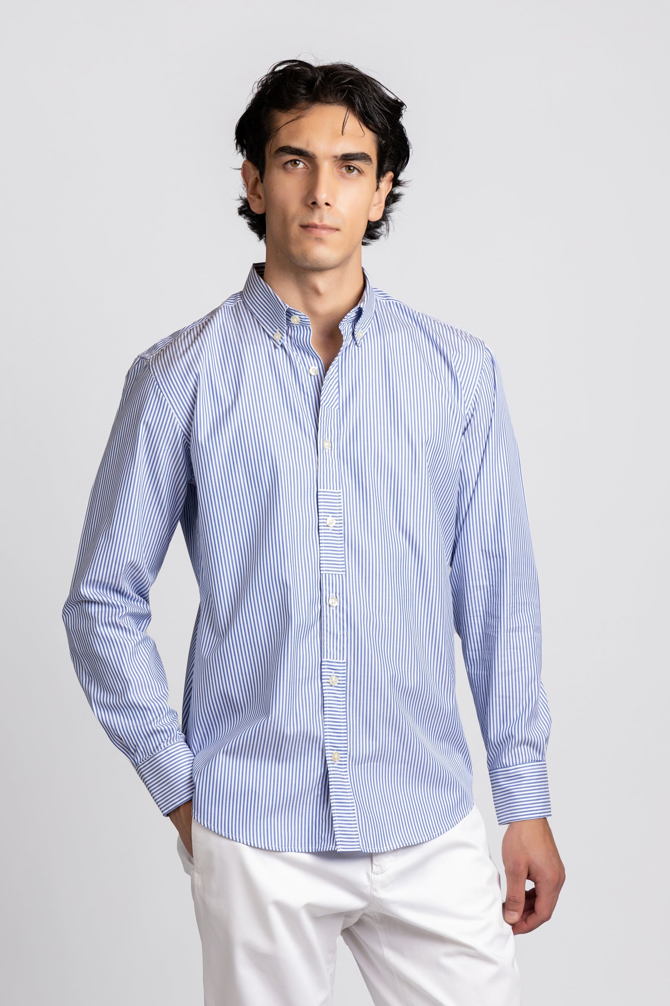 Blue Striped Patch-Work Shirt