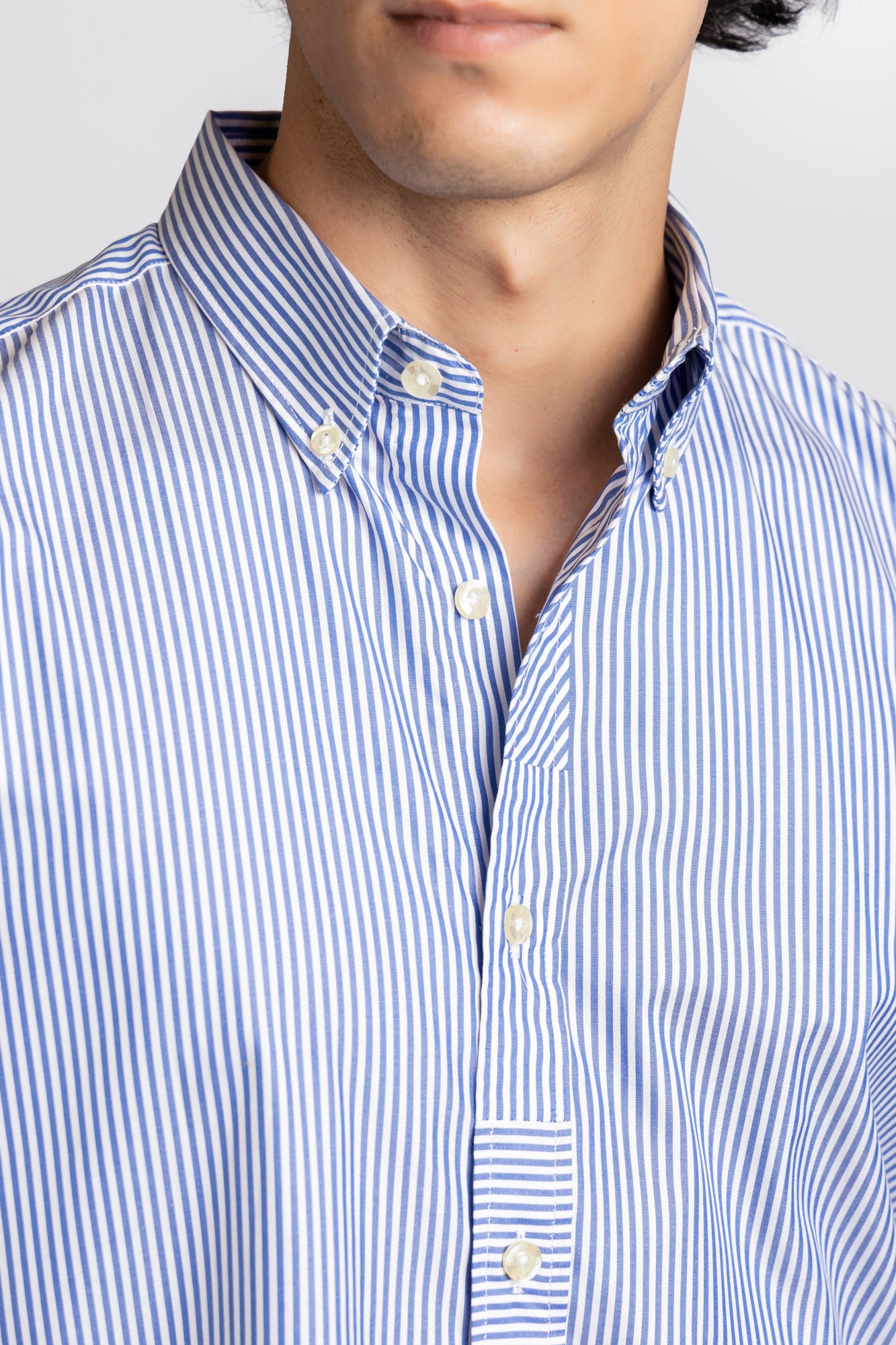 Blue Striped Patch-Work Shirt