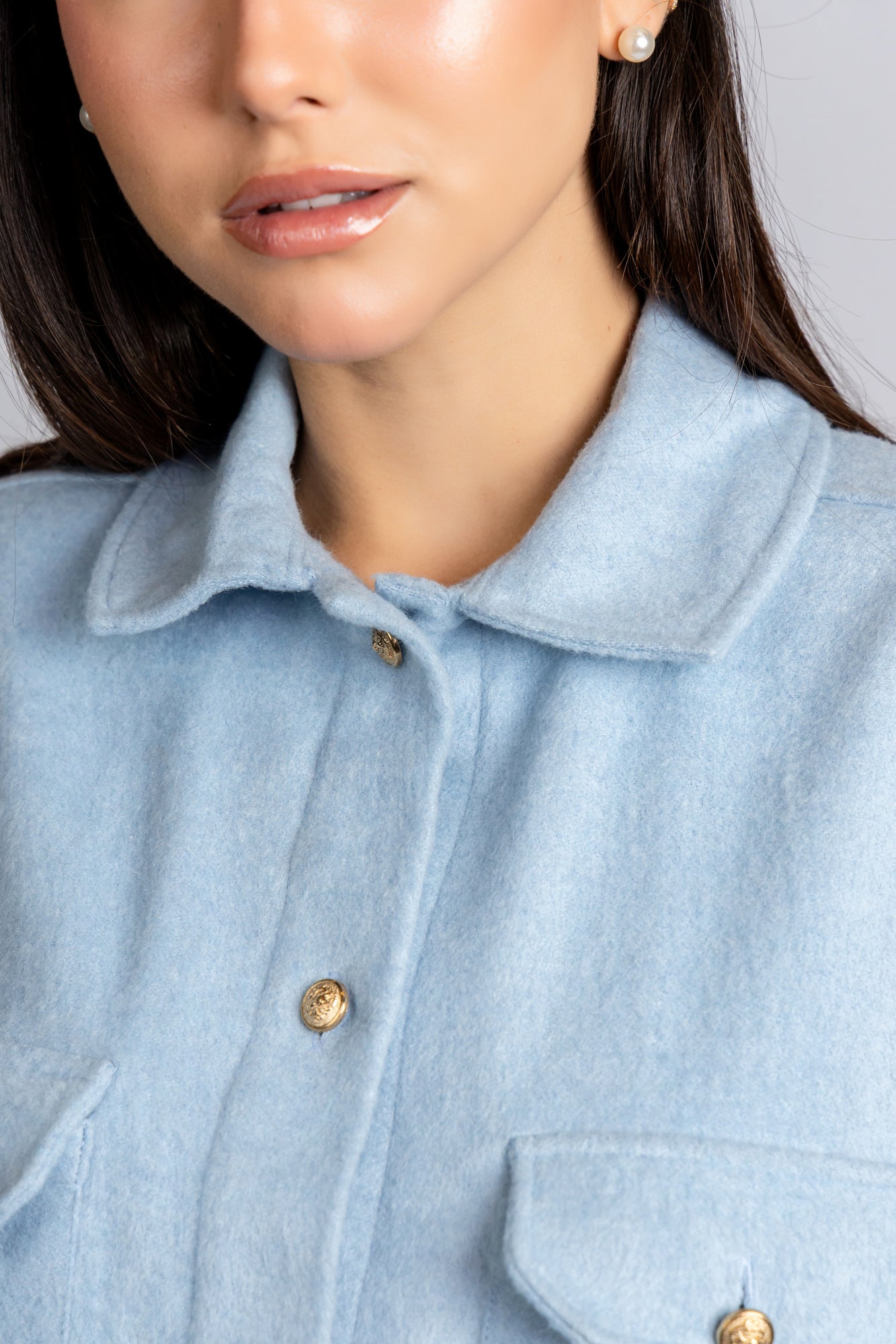 Brushed Overshirt with Flap Pockets Light Blue