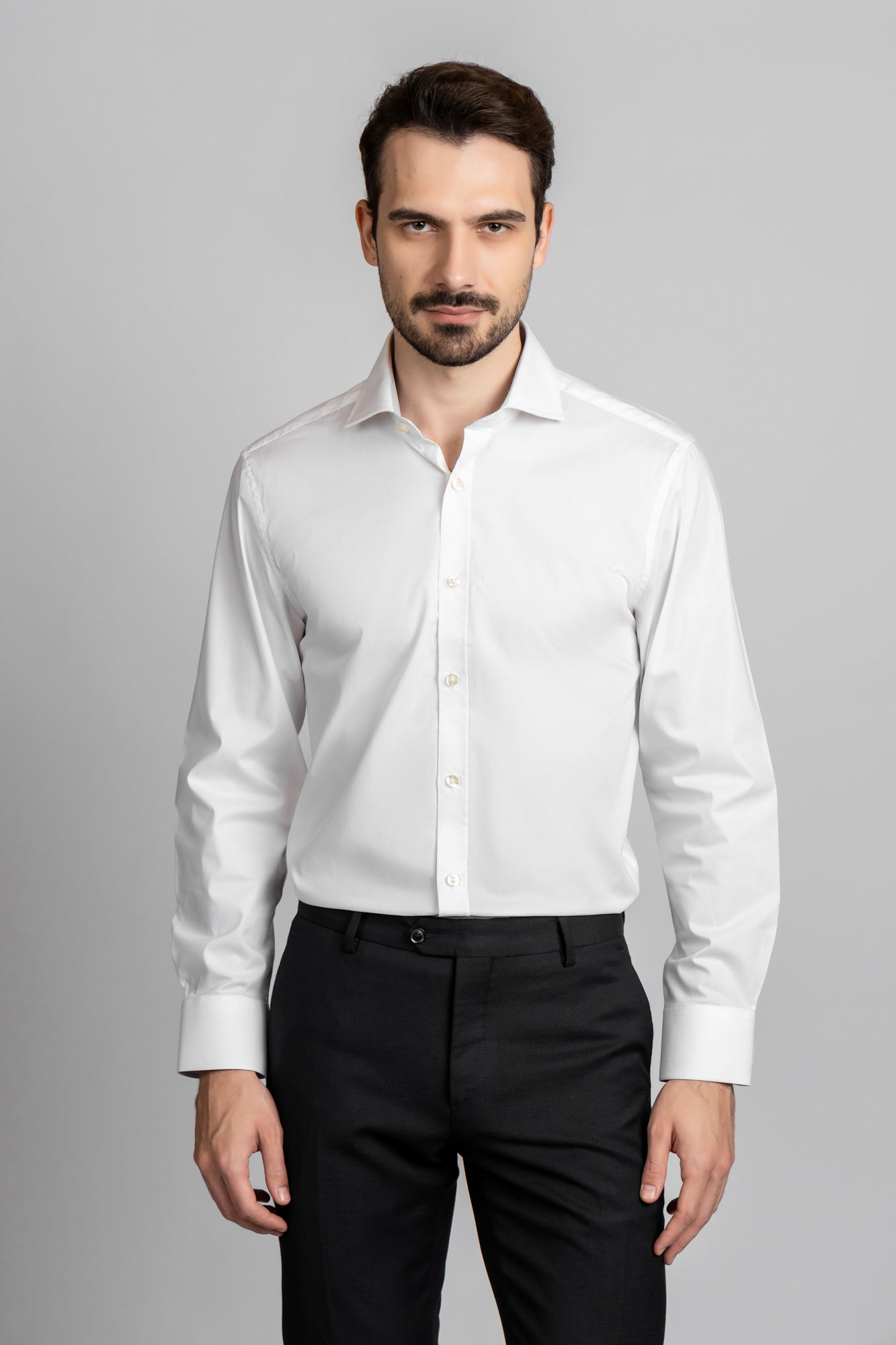 White Contrast Blue Stretch Shirt - Slim Fit