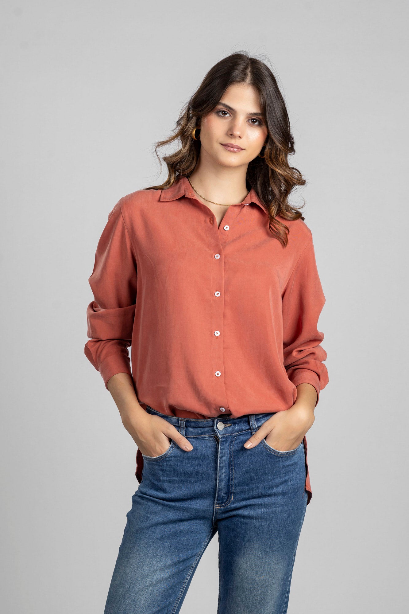 Brick Tencel Regular Fit Shirt
