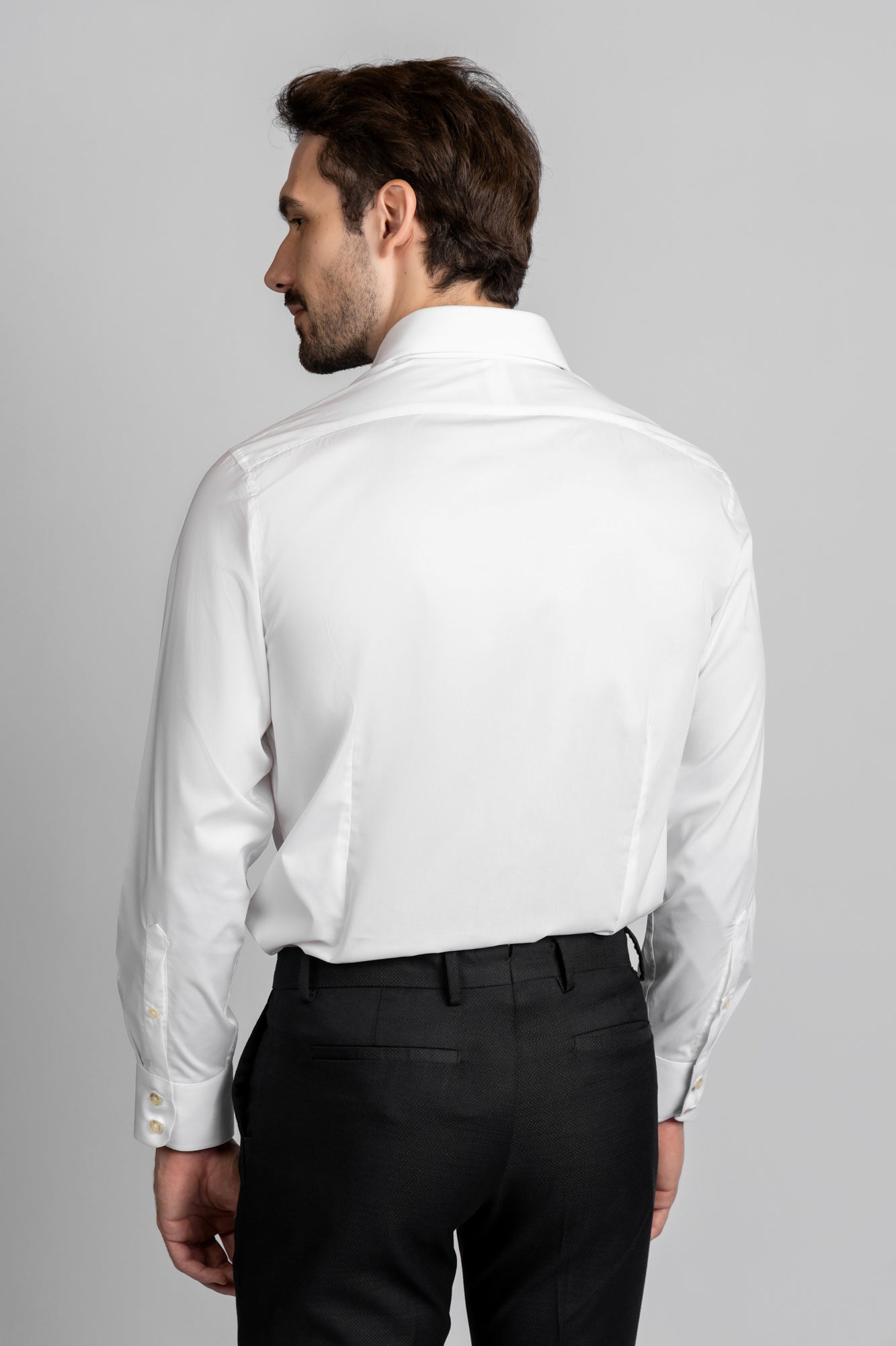 White Contrast Blue Stretch Shirt - Slim Fit