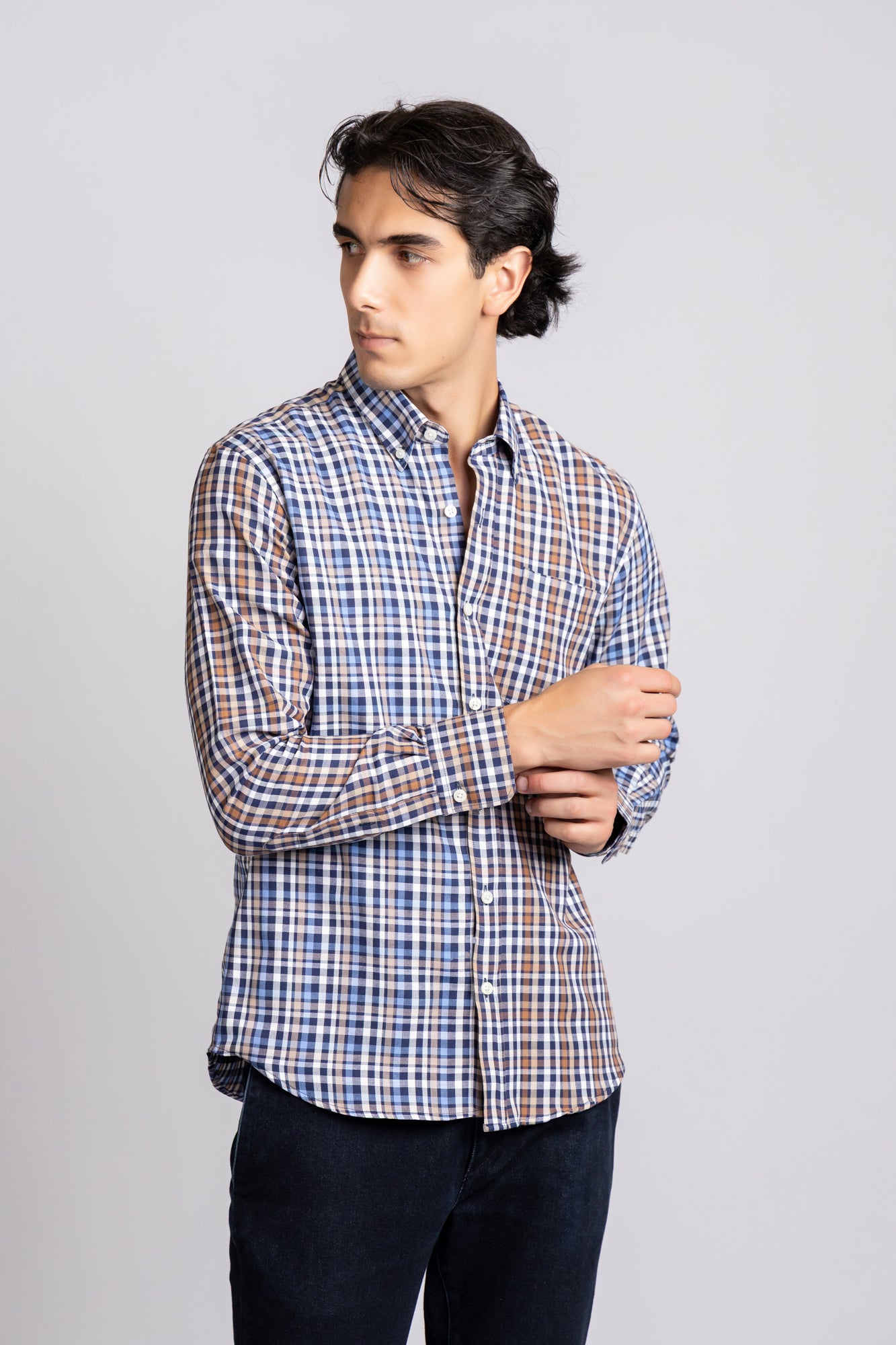 Navy Checkered Patch-Work Shirt