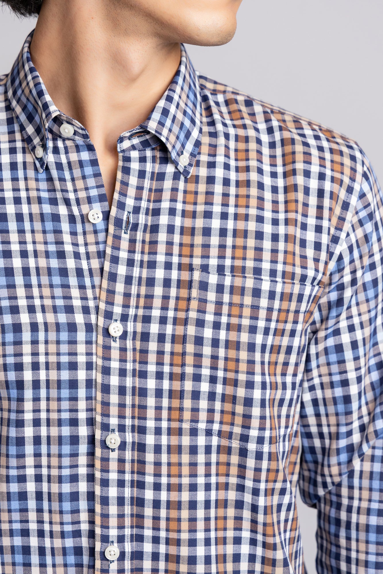 Navy Checkered Patch-Work Shirt