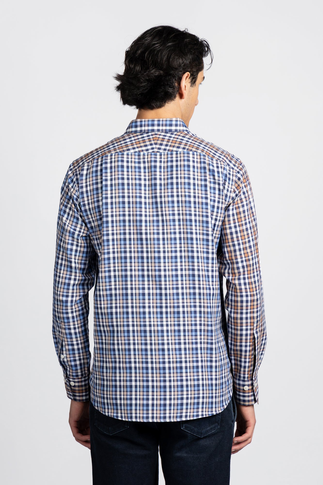 Navy Checkered Patch-Work Shirt