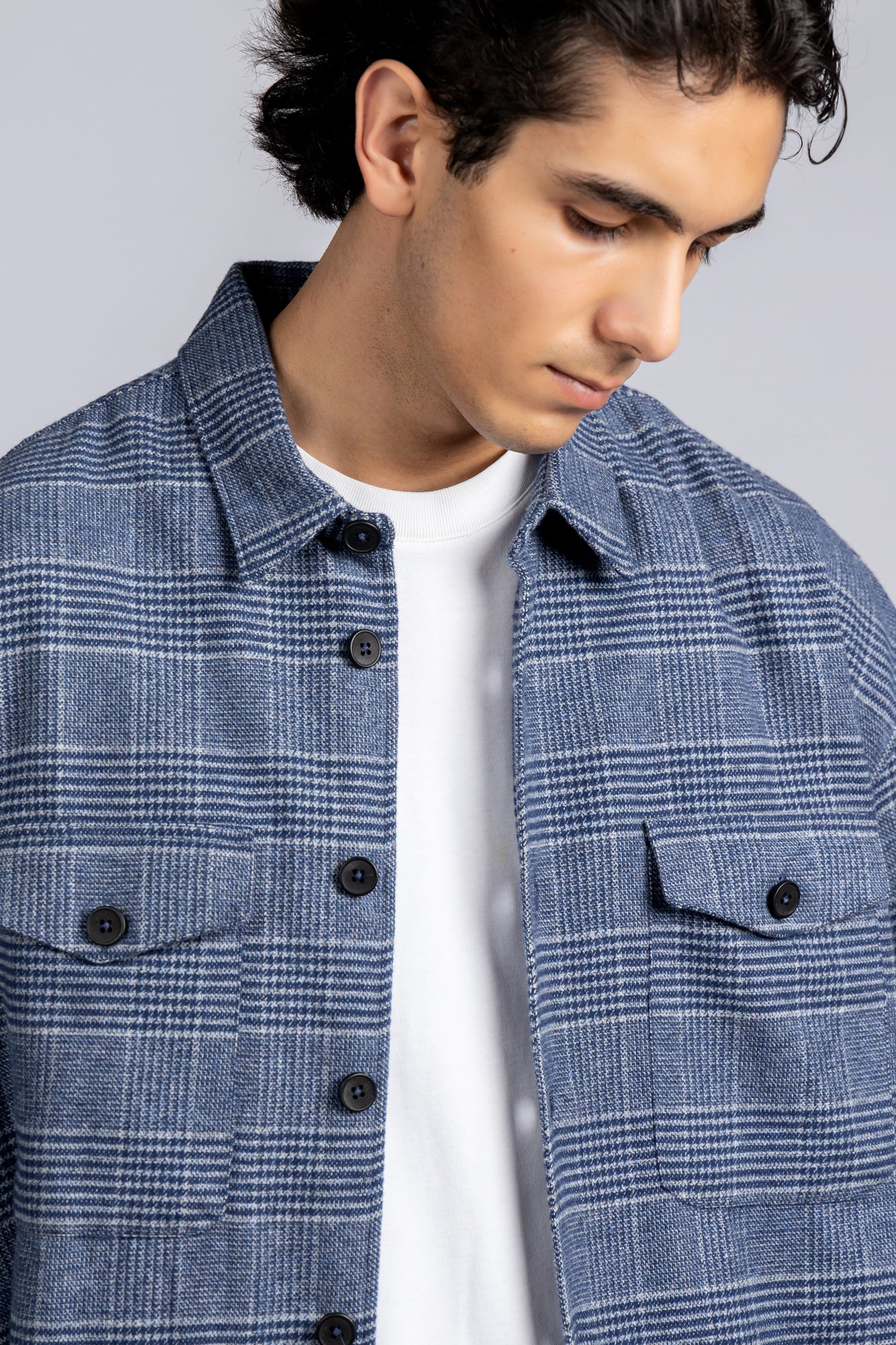 Blue Prince of Wales Checkered Overshirt