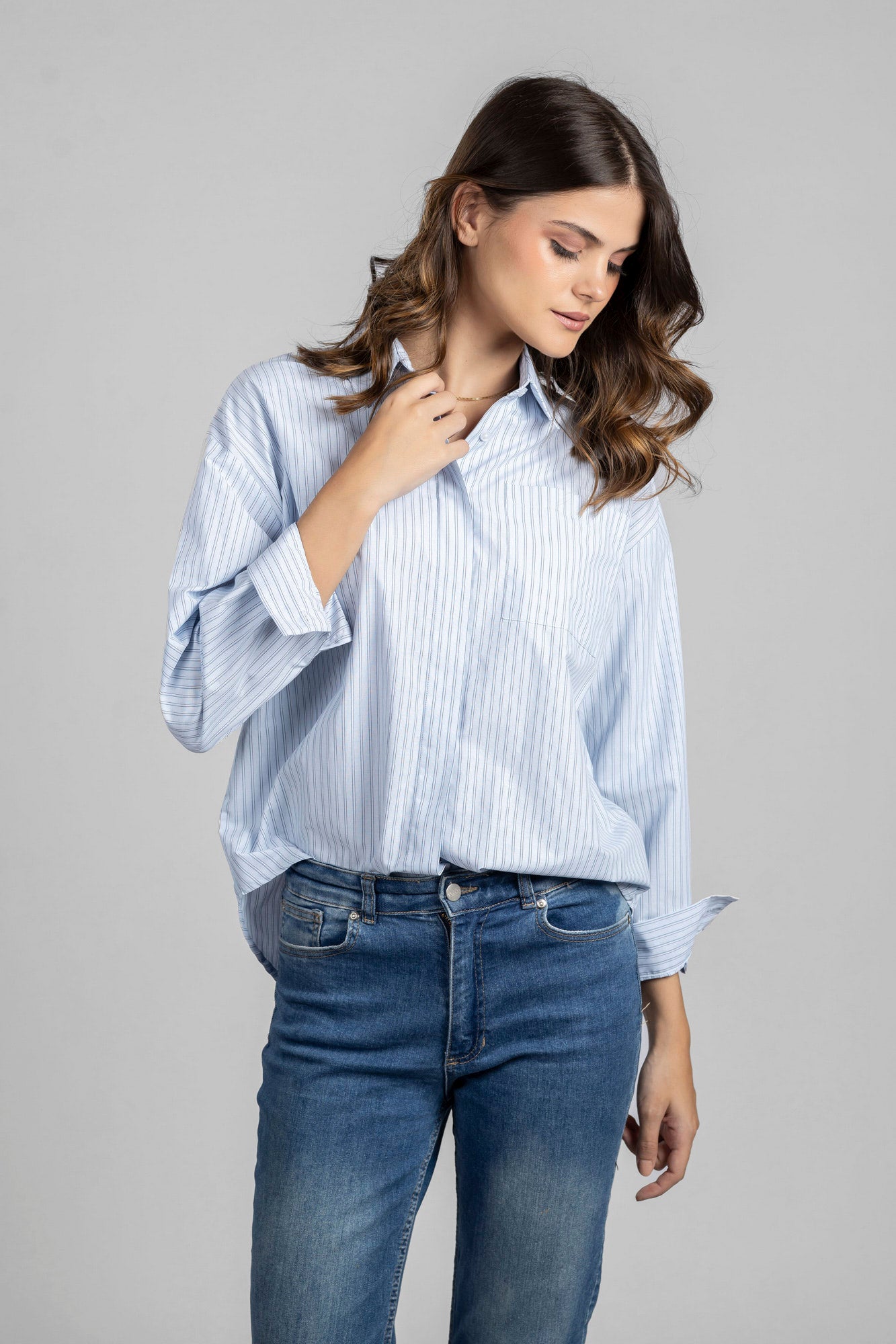 Light Blue Striped Oversized Shirt