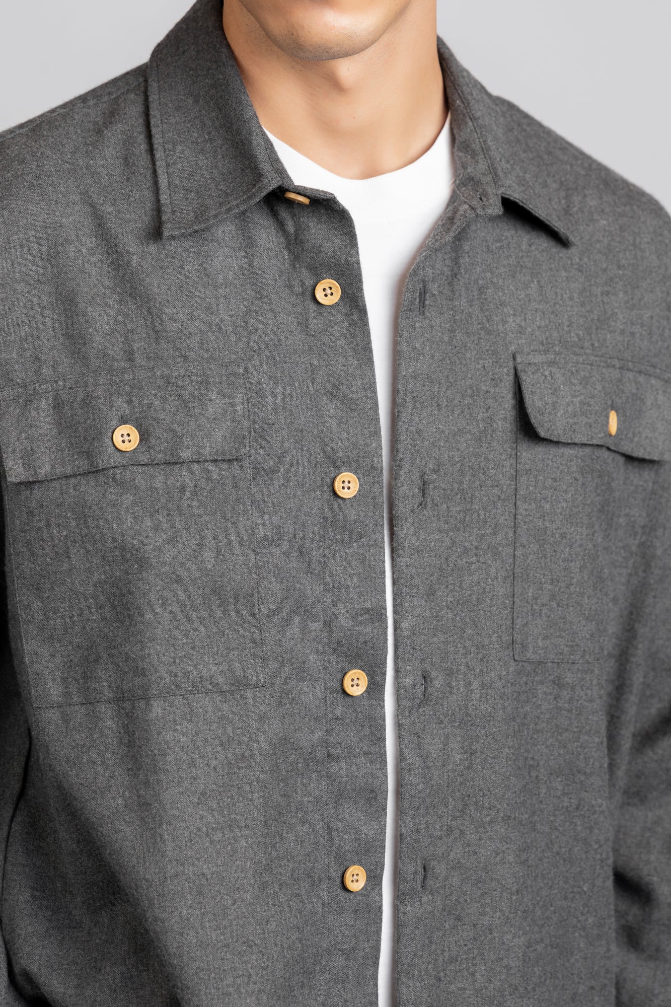 Brushed Shirt with Flap Pockets