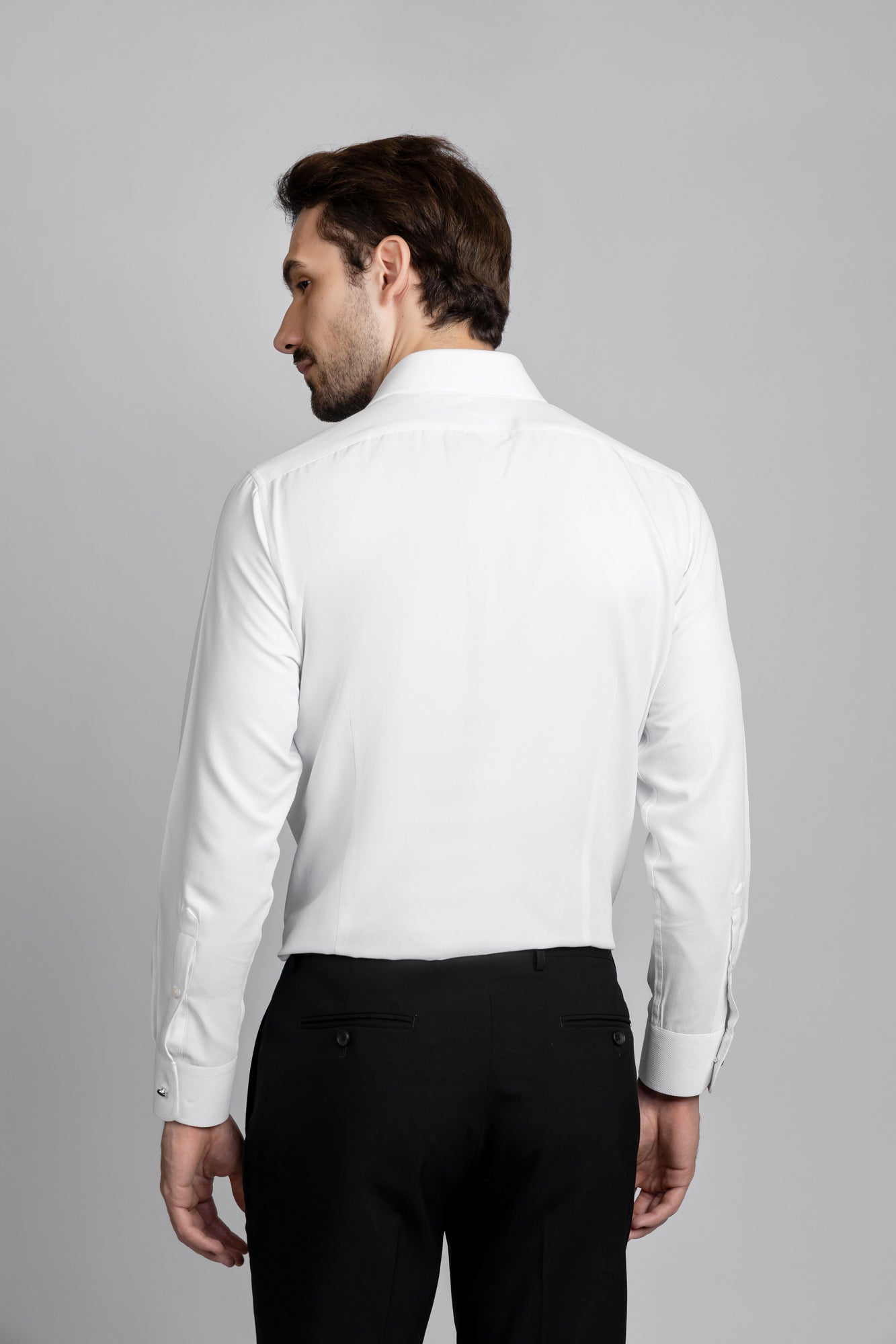 White Twill Tuxedo Shirt - Slim Fit