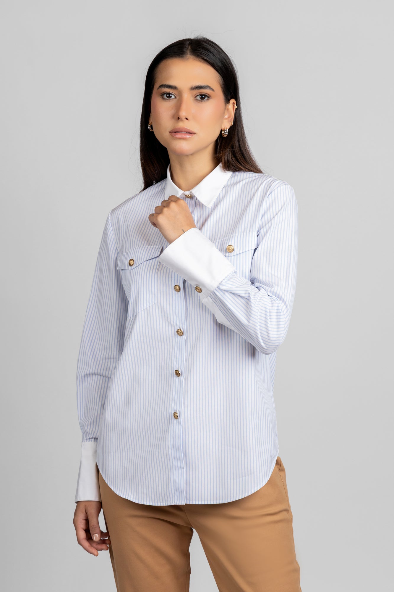 Light Blue Striped Poplin Contrast Shirt