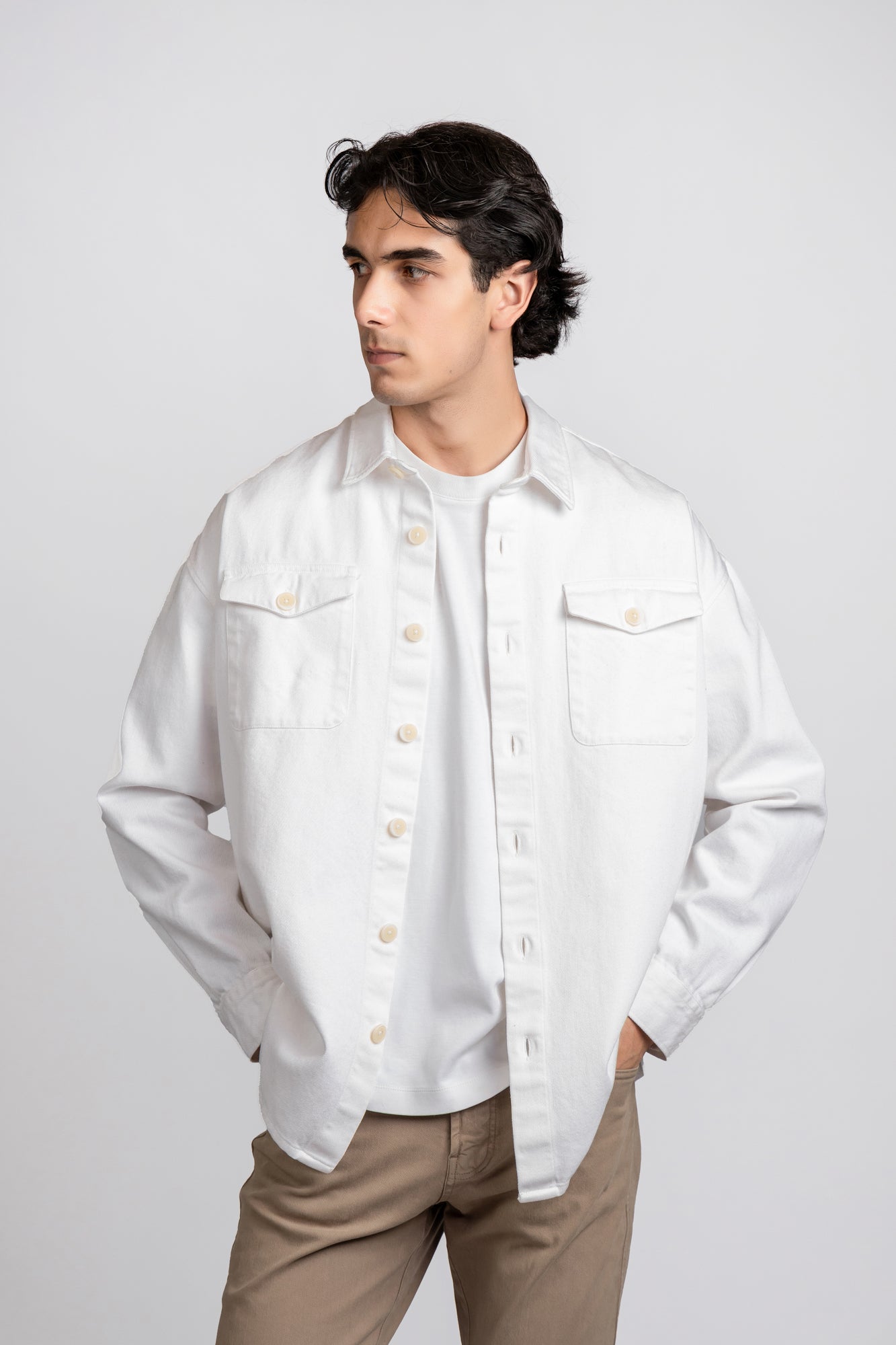 White Gaberdine Overshirt