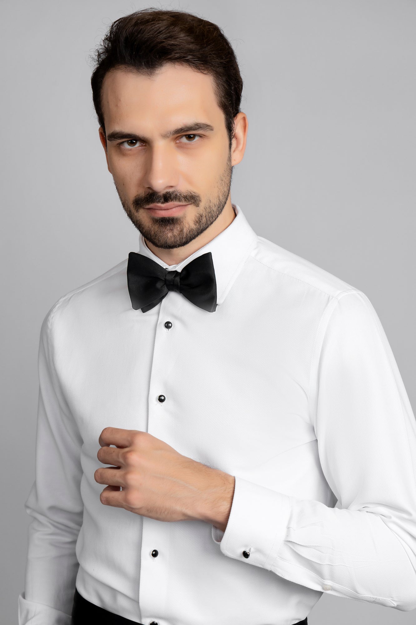 White Twill Tuxedo Shirt - Slim Fit
