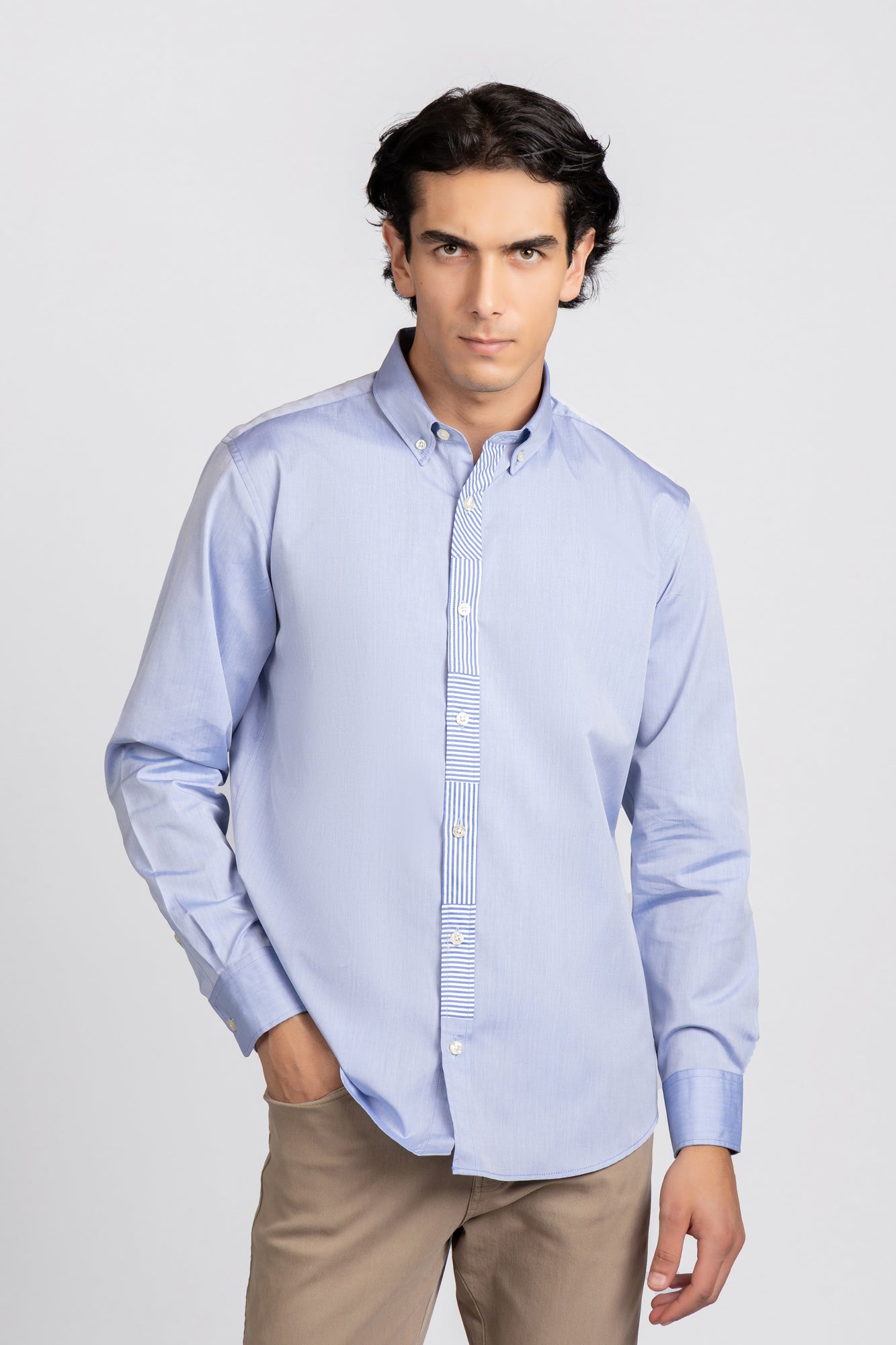 Blue Oxford Patch-Placket Shirt