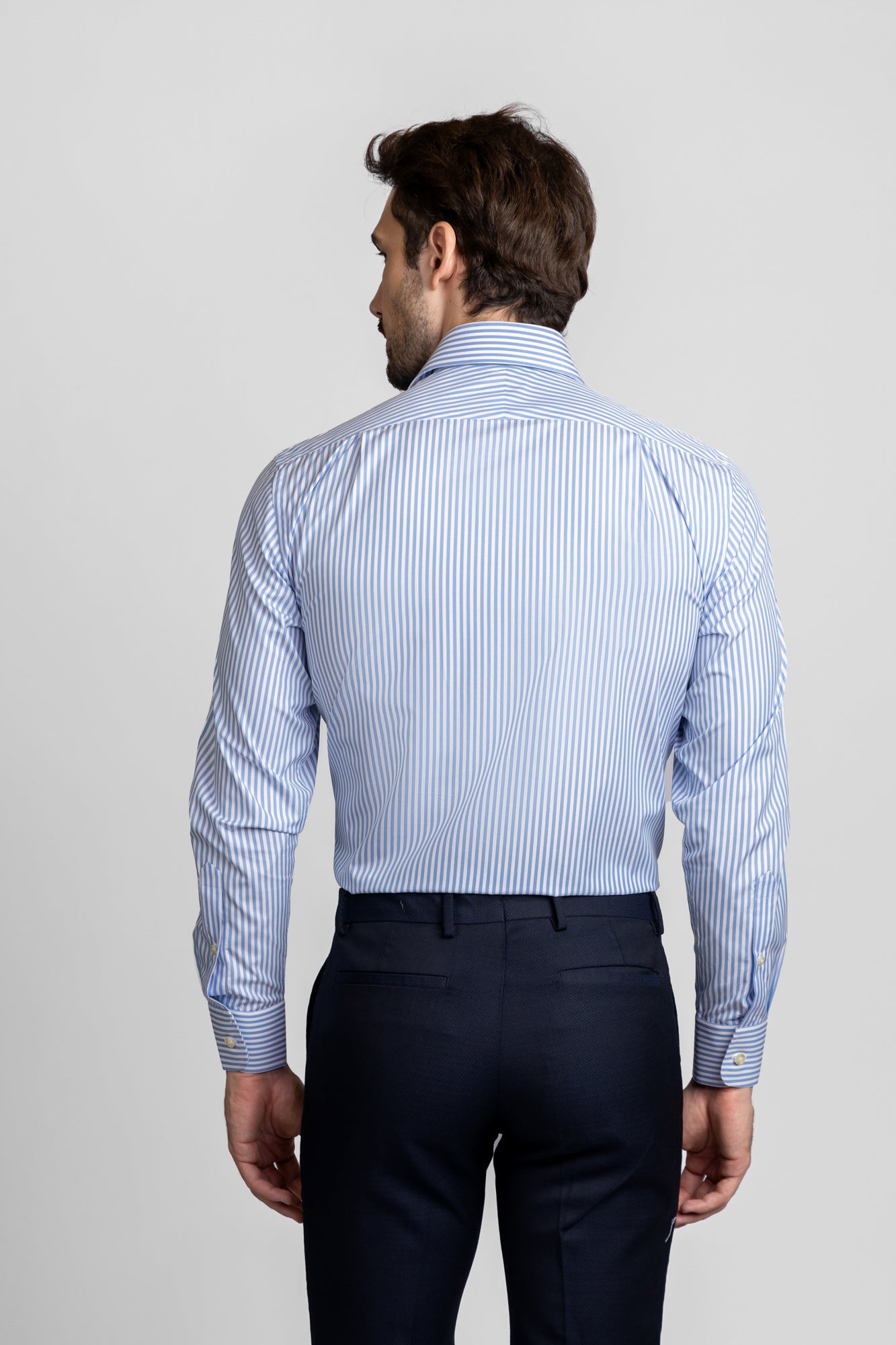 Sky Blue Striped Poplin Shirt - Regular Fit