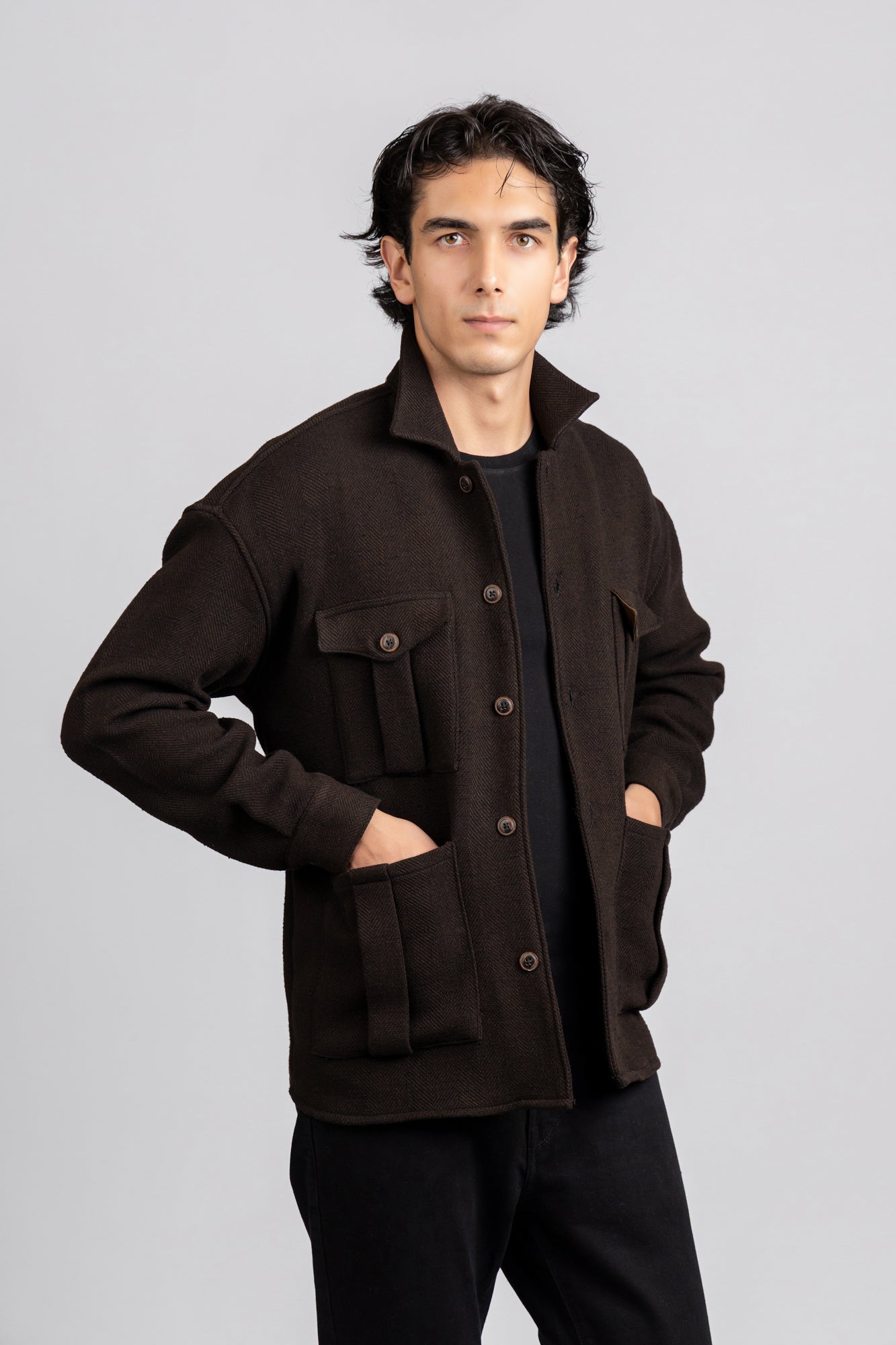 Herringbone Overshirt Brown