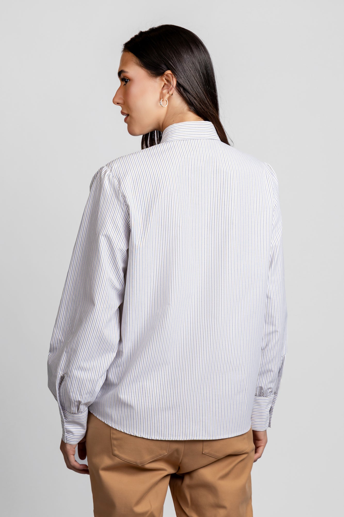 Striped Poplin Puff Sleeve Shirt