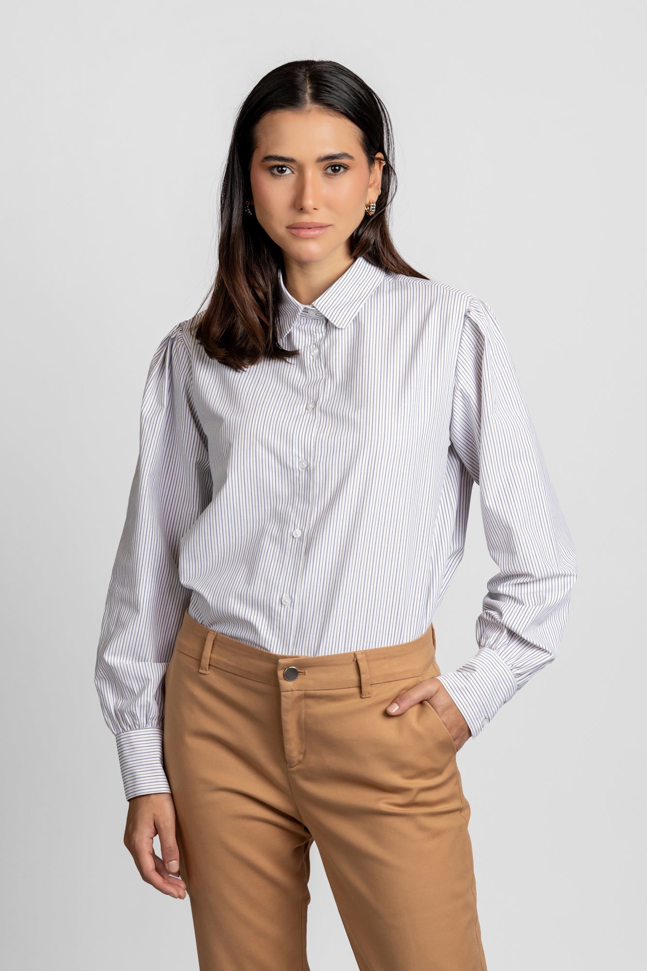 Striped Poplin Puff Sleeve Shirt