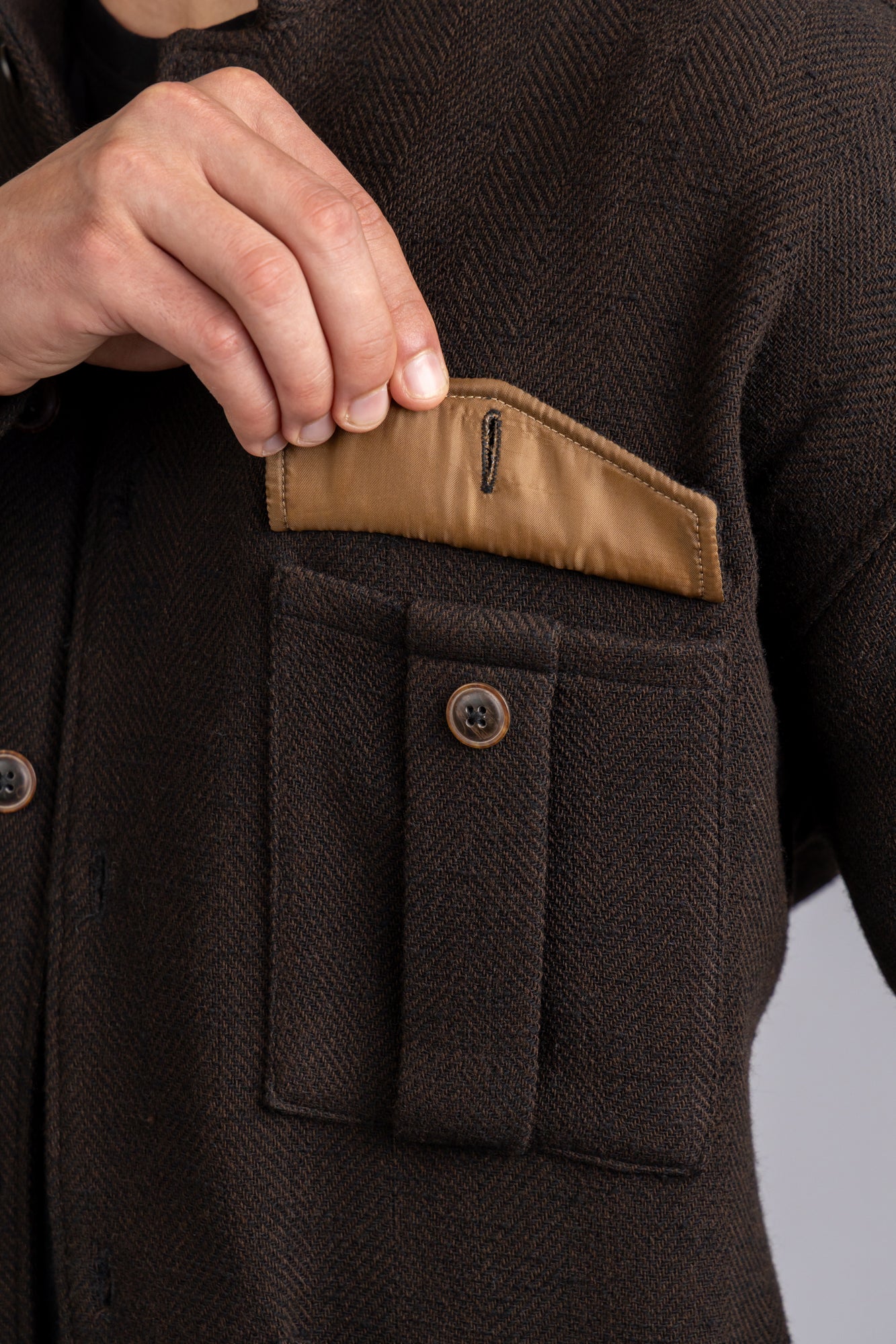 Herringbone Overshirt Brown