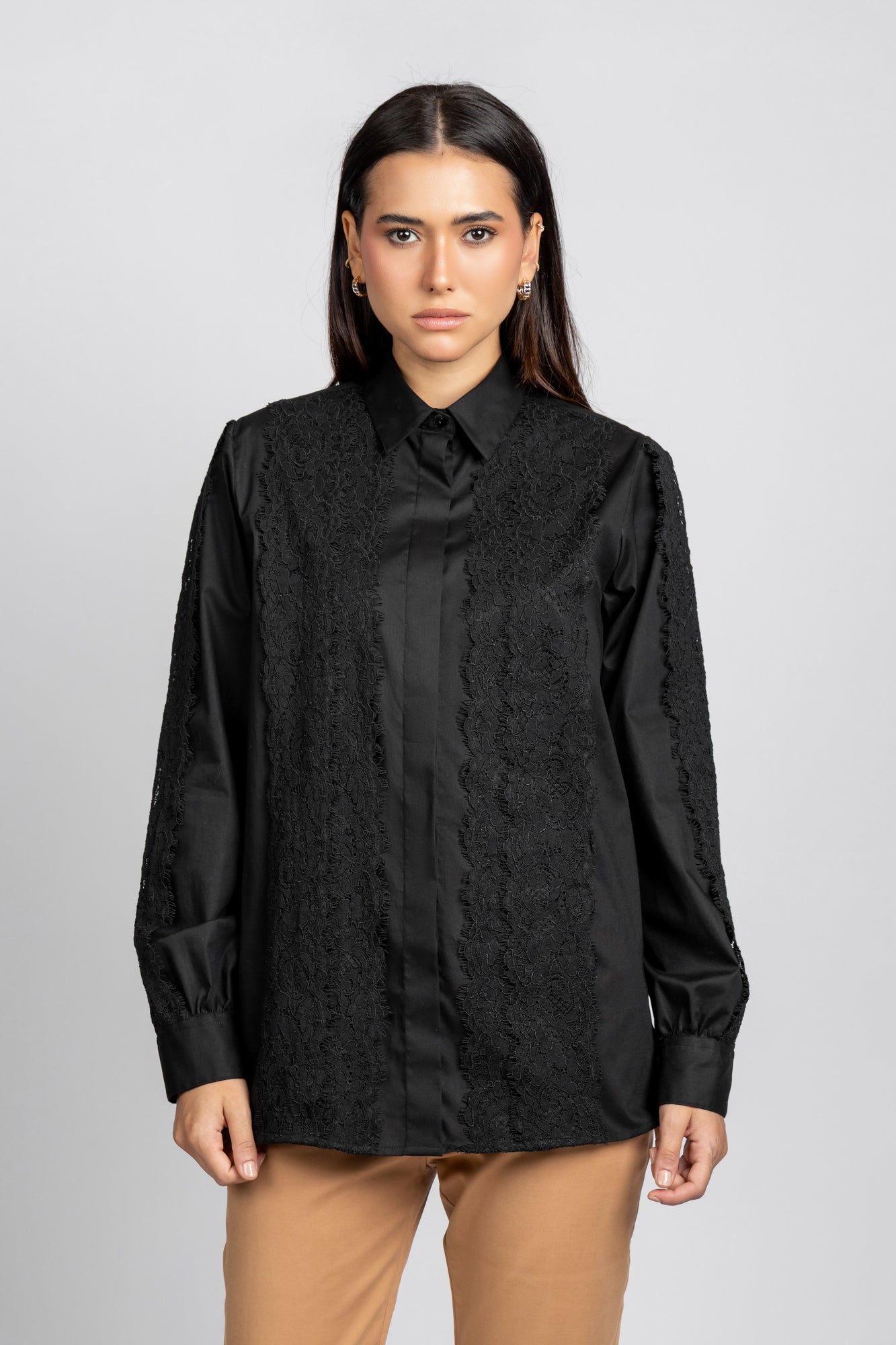 Black Poplin Lace Shirt