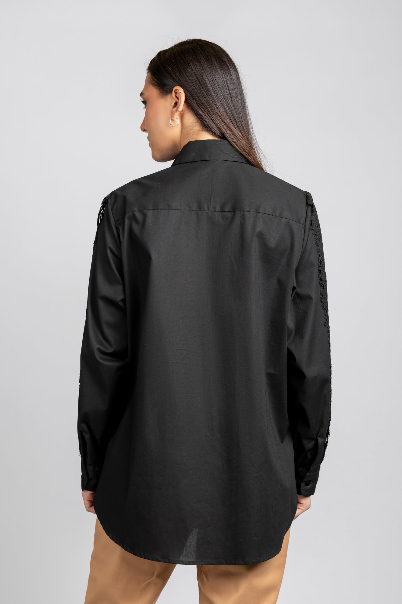 Black Poplin Lace Shirt