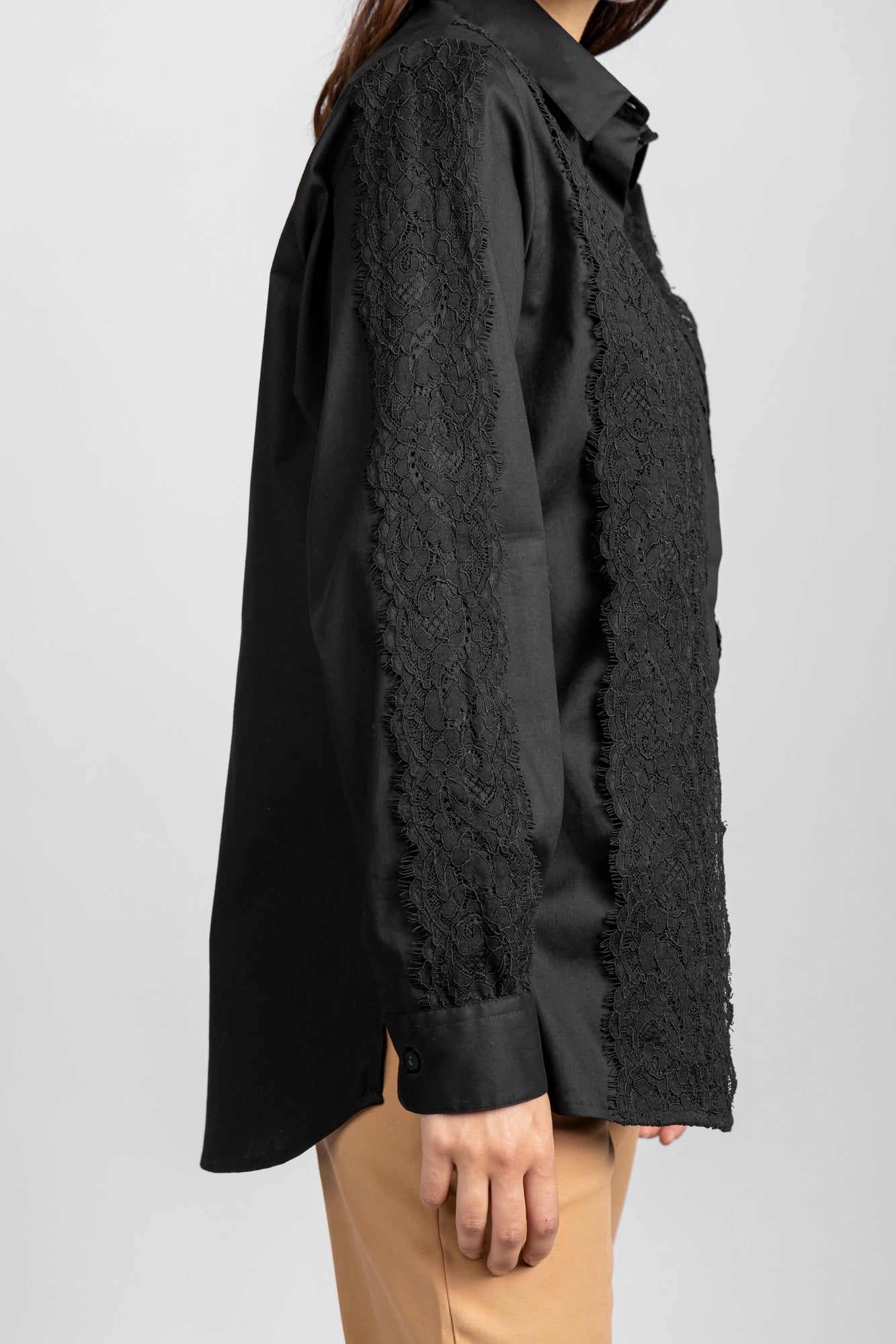 Black Poplin Lace Shirt